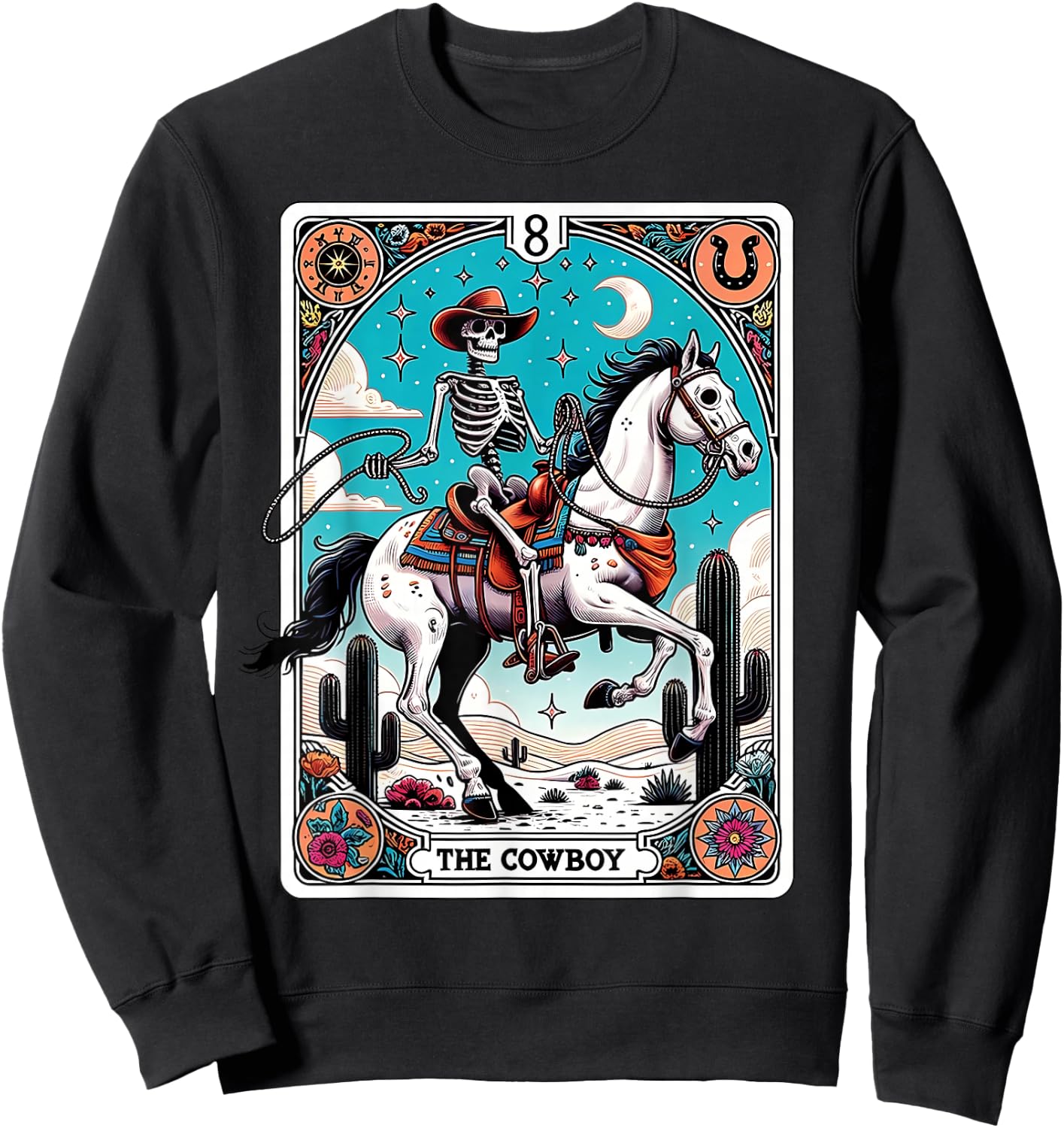 The Cowboy Skeleton Tarot Card Western Howdy Sweatshirt - Sweatshirt | Black