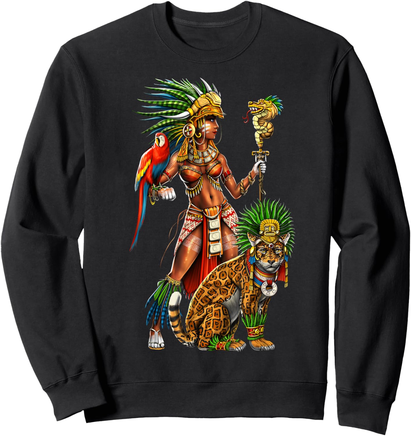 Aztec Jaguar Warrior Ancient Maya Civilization Goddess Sweatshirt - Sweatshirt | Black