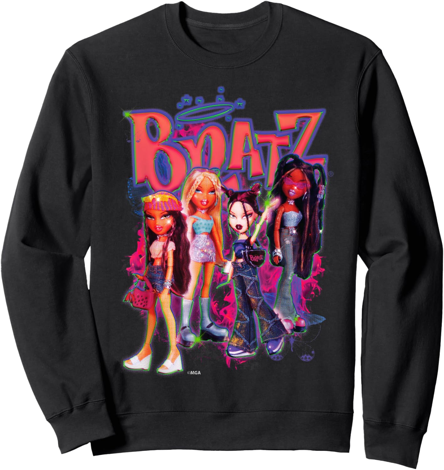 Bratz Girls On Neon Pink Fire , Black, S Sweatshirt - Sweatshirt | Black
