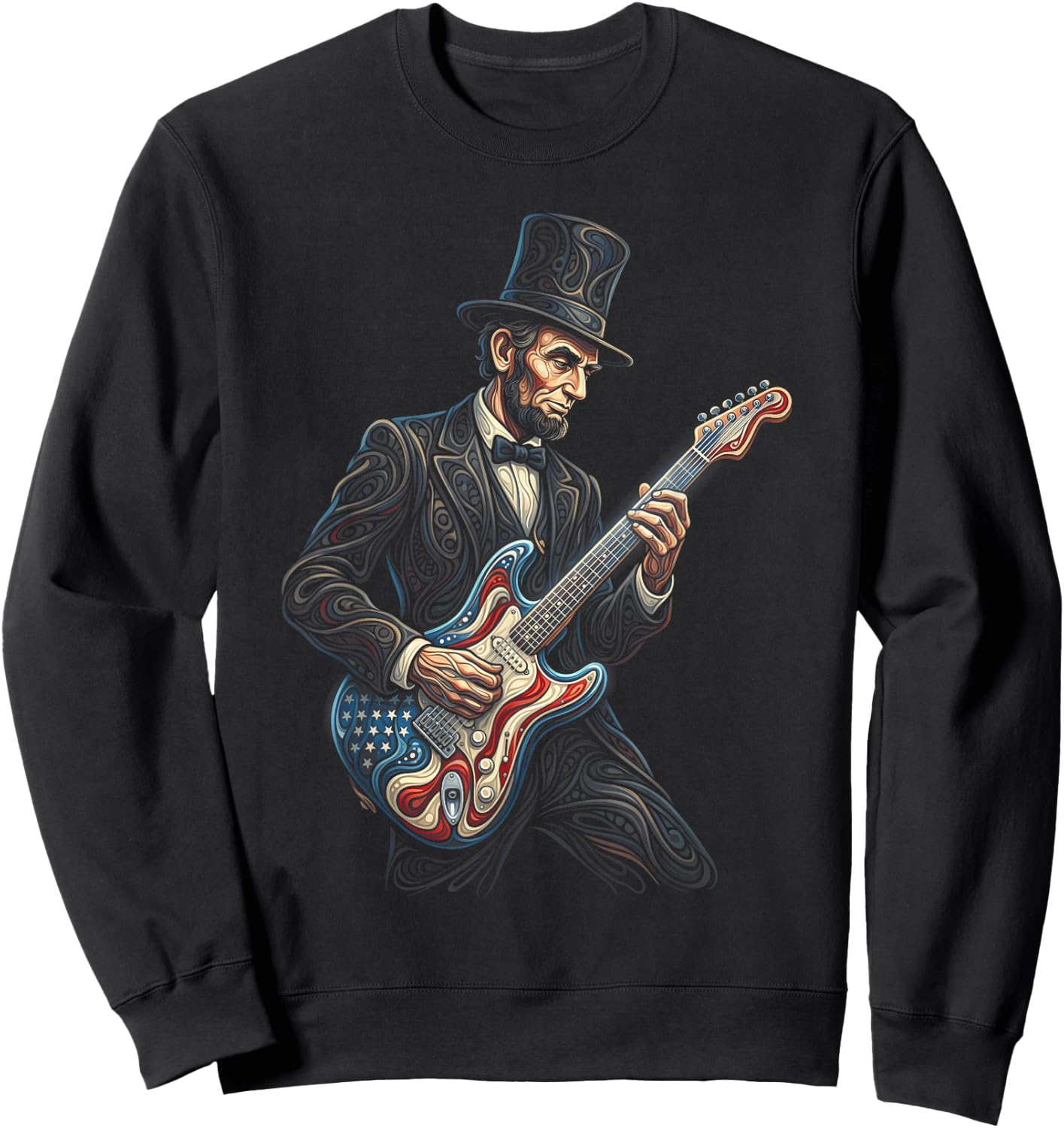 Abraham Lincoln Abe Lincoln Playing Guitar Sweatshirt - Sweatshirt | Black