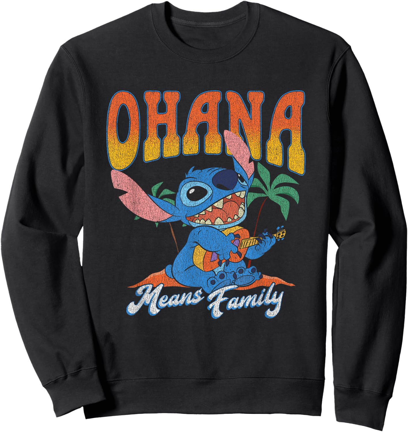 Disney Lilo & Stitch Ohana Means Family Vintage Tropical Sweatshirt - Sweatshirt | Black