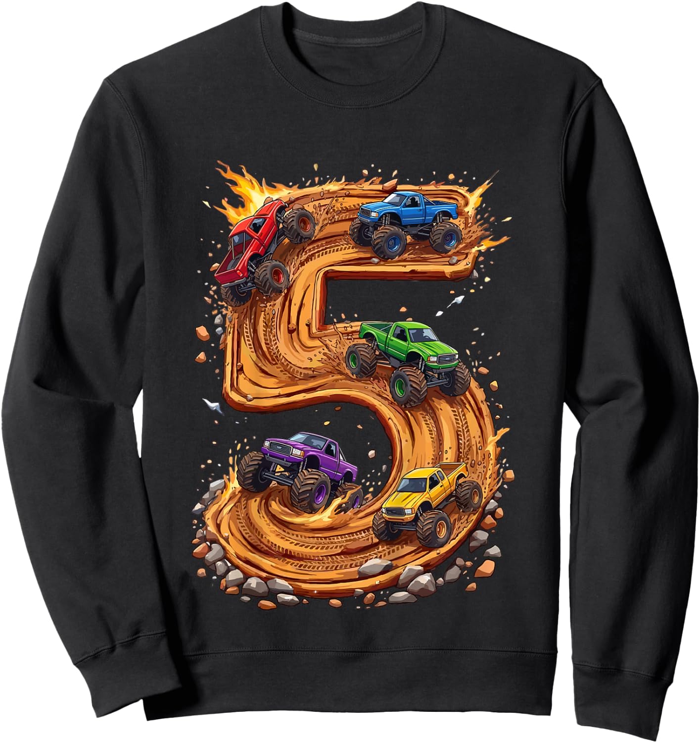 Kinder 5. Geburtstag, Monstertruck, Junge & Kleinkind, 5 Jahre alt Sweatshirt - Sweatshirt | Black