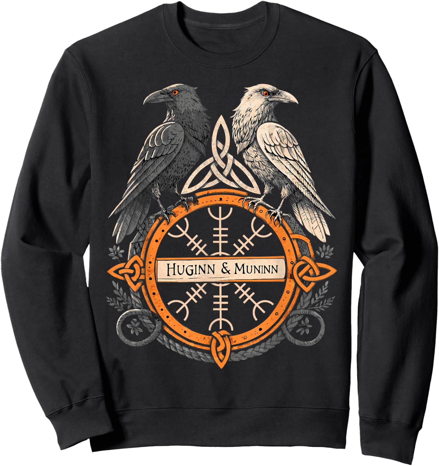 The Helm of Awe Viking Symbol - Huginn & Muninn Norse Raven Sweatshirt - Sweatshirt | Black