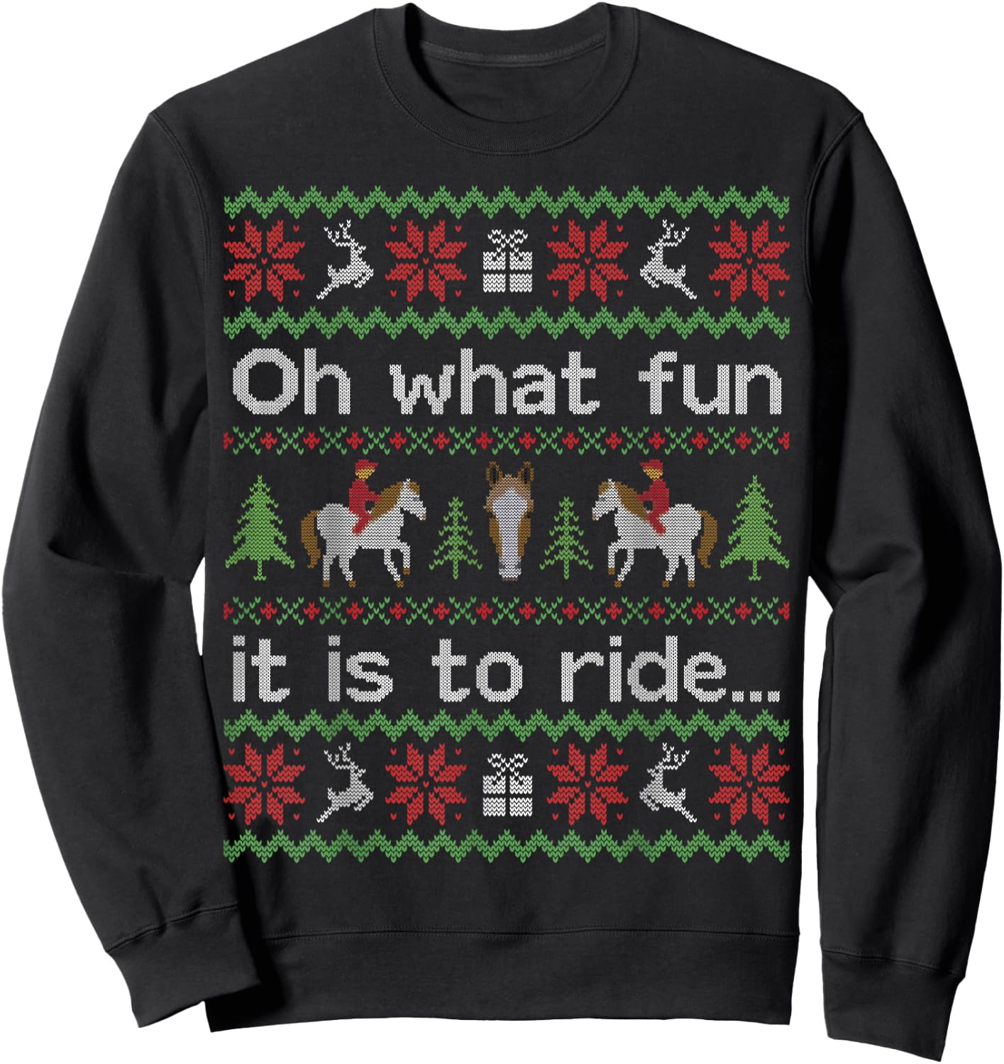 Funny Ugly Sweater Shirt Christmas Horse Rider Riding Gift Sweatshirt - Sweatshirt | Black