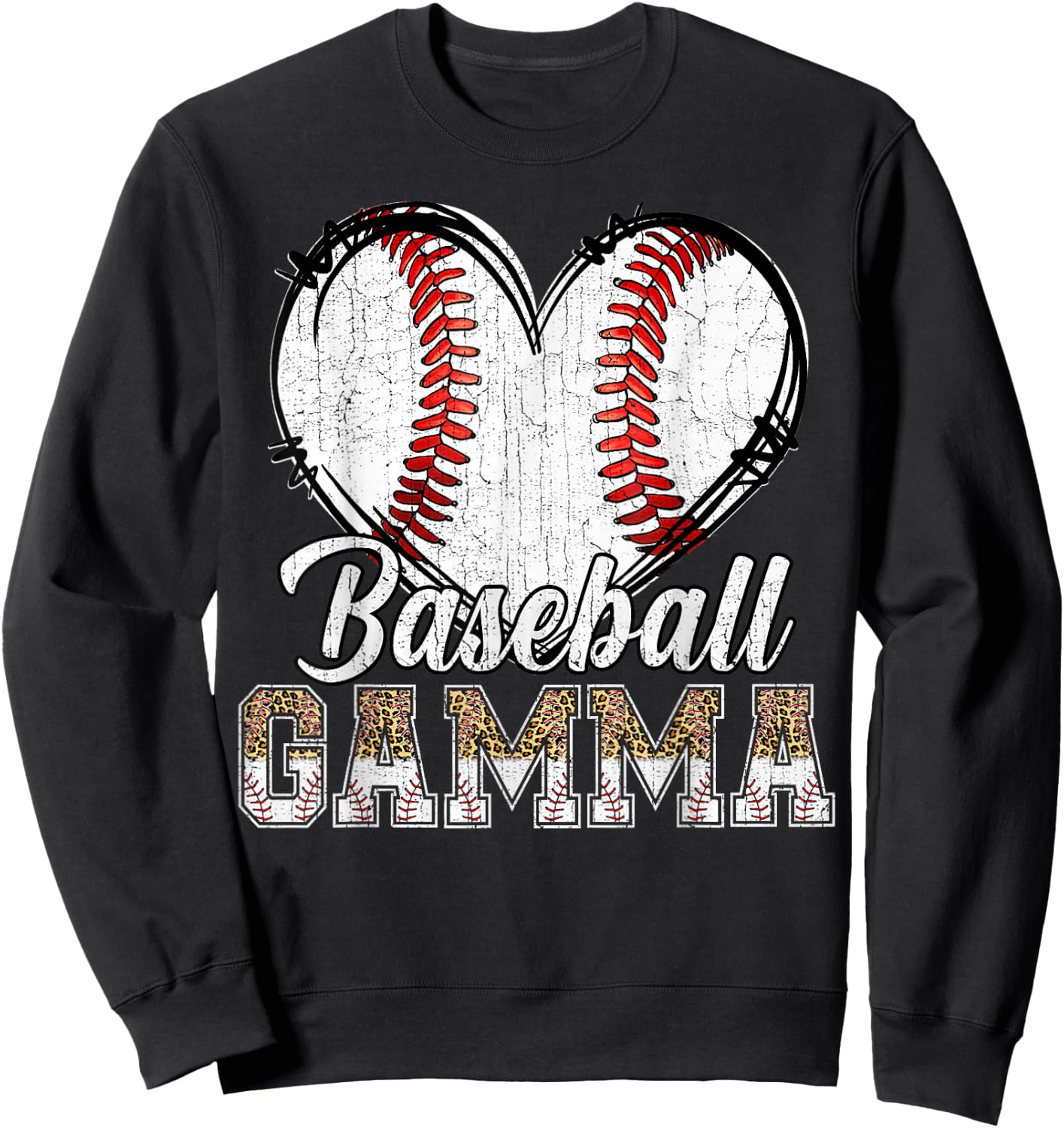 Softball Baseball Gamma Heart Leopard Print Mother's Day Sweatshirt - Sweatshirt | Black