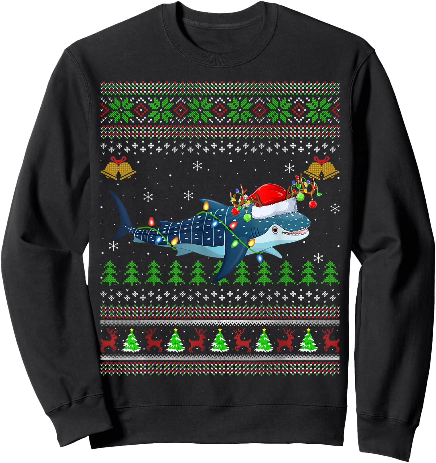 Ugly Whale Shark Xmas Lighting Santa Whale Shark Christmas Sweatshirt - Sweatshirt | Black