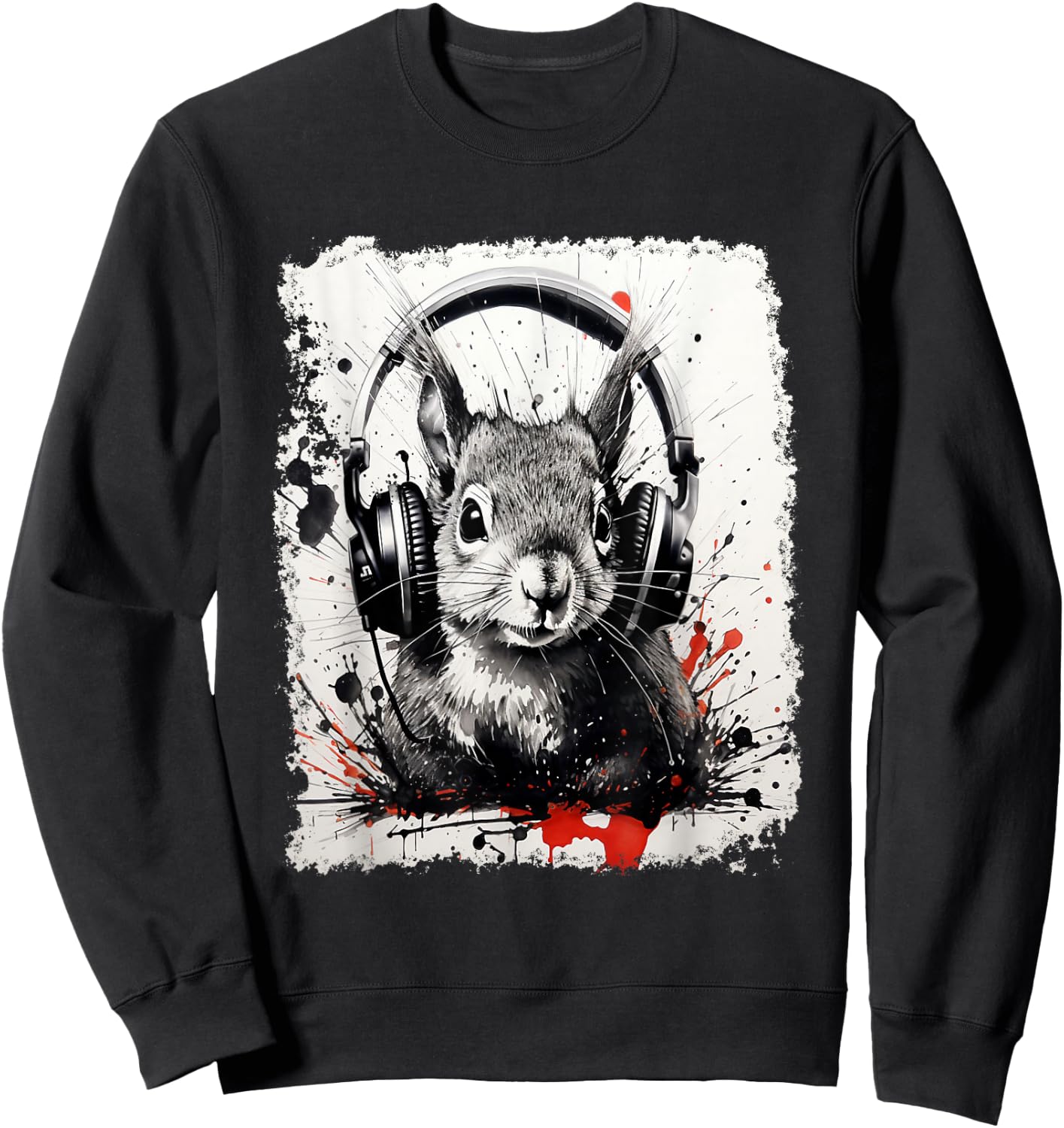Ink Art Splash Animal Squirrel Sweatshirt - Sweatshirt | Black