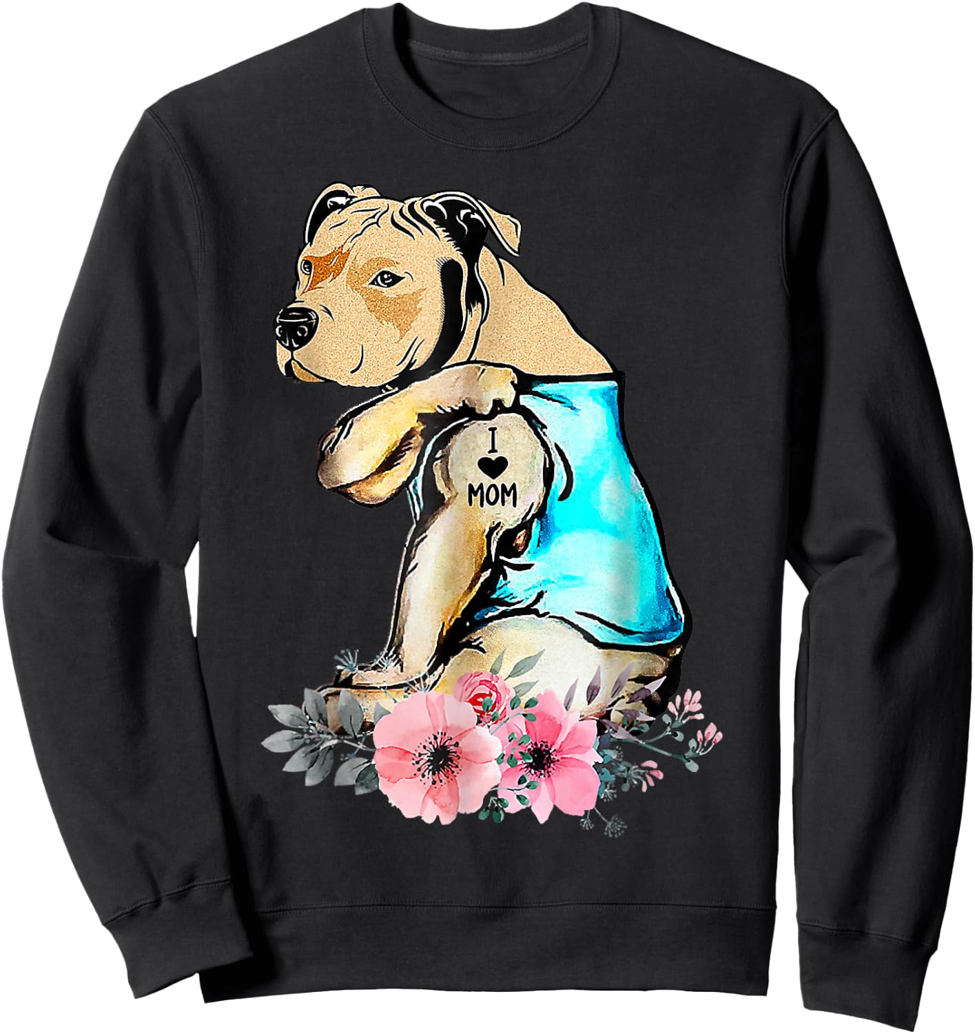 Pit Bull - I Love Mom Tattoo Mother's day Sweatshirt - Sweatshirt | Black