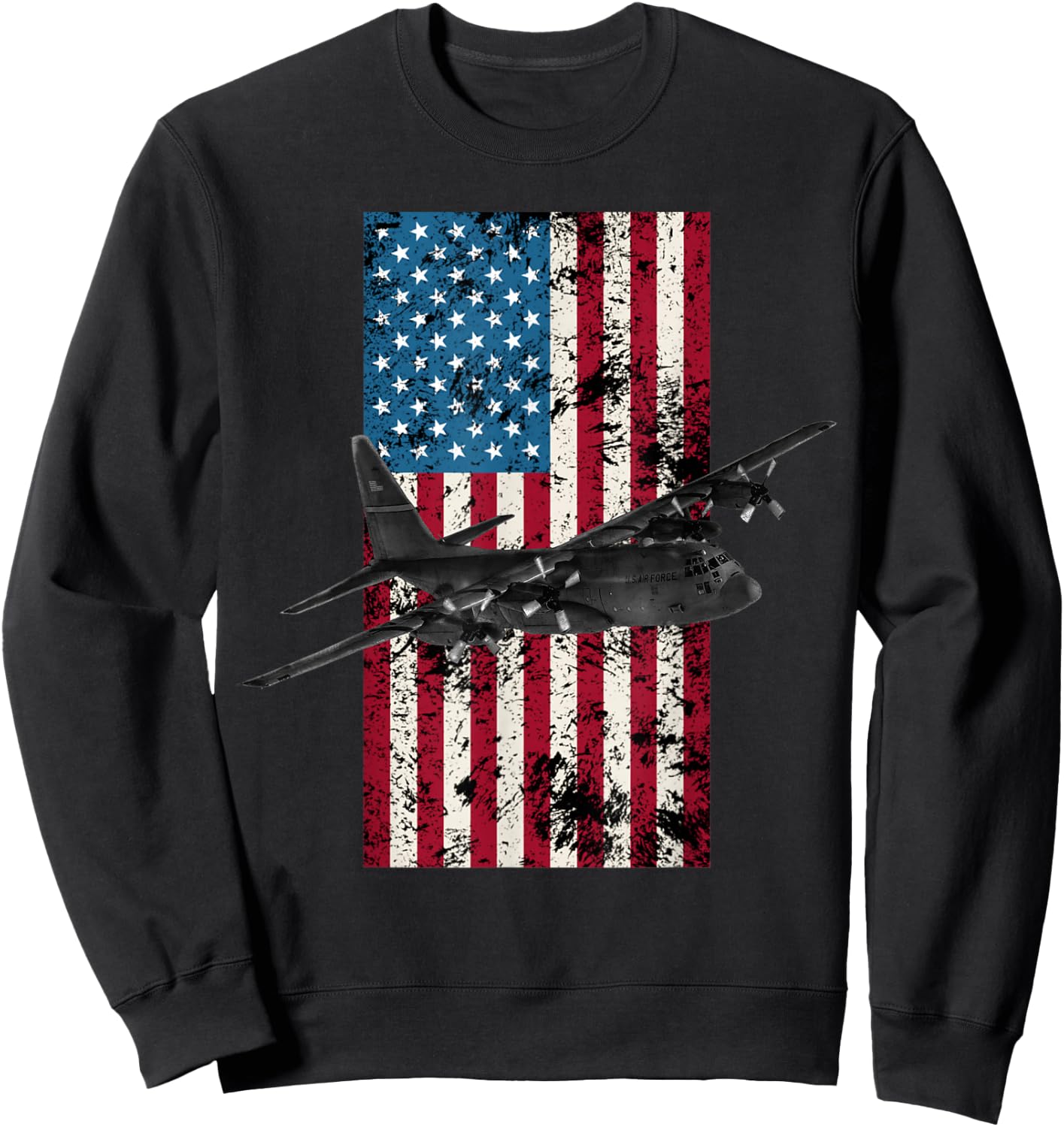 C-130 Hercules Vintage American Flag - Military Sweatshirt - Sweatshirt | Black