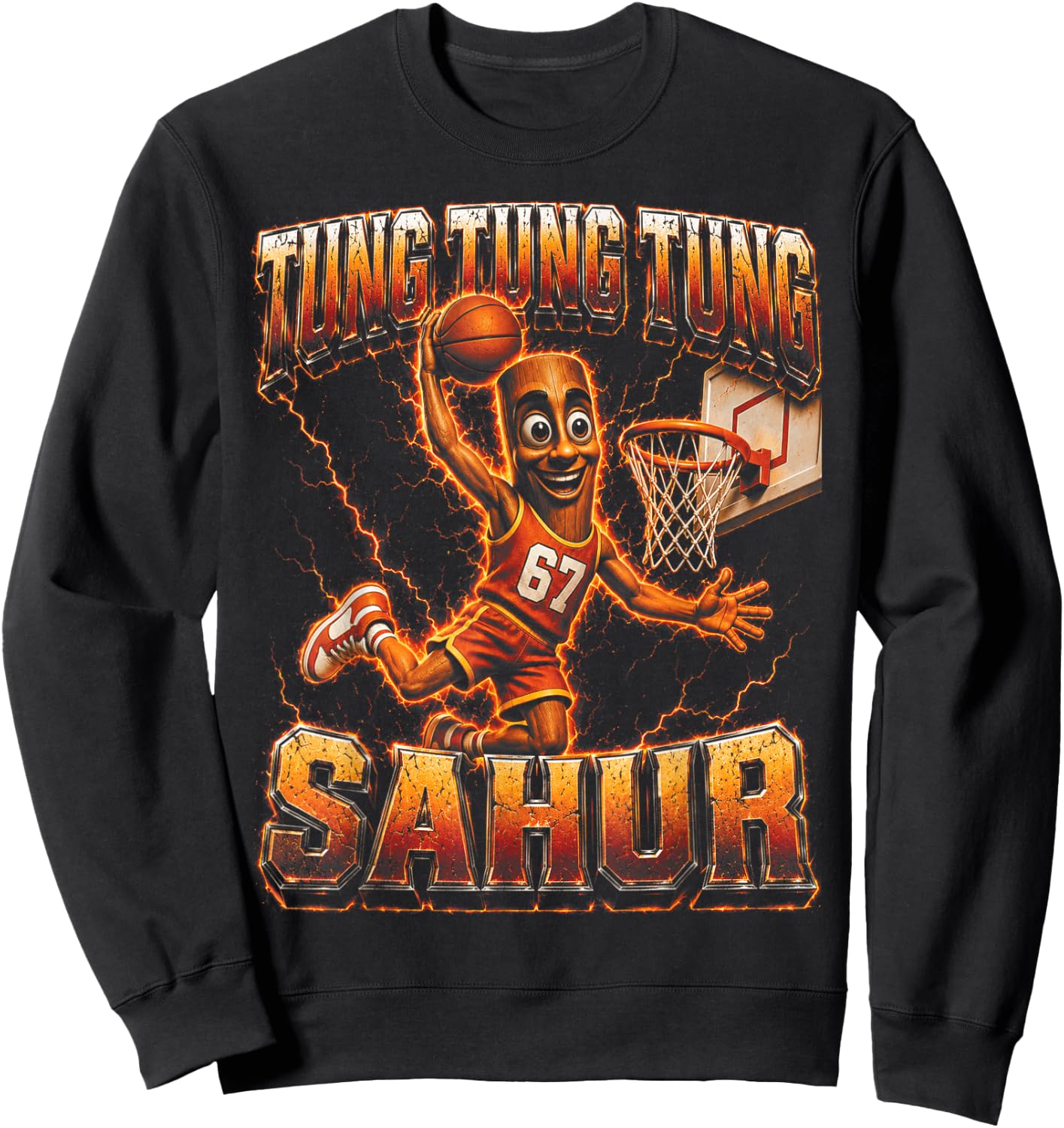 Tung Tung Tung Sahur Basketball Fire Dunk Italian Brainrot Sweatshirt - Sweatshirt | Black
