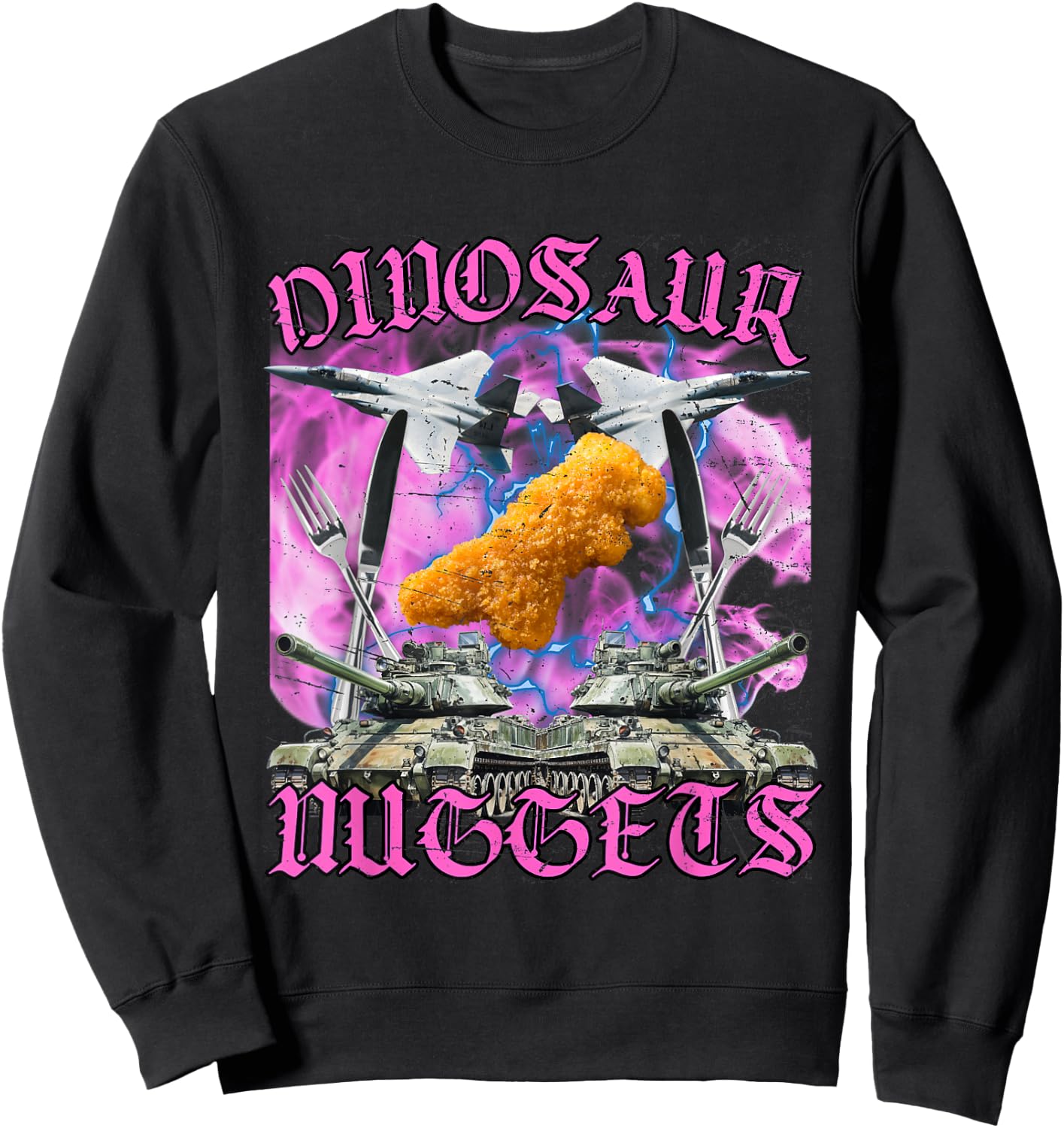 Dinosaur Chicken Nugget Dino Nugget Funny Meme , black Sweatshirt - Sweatshirt | Black