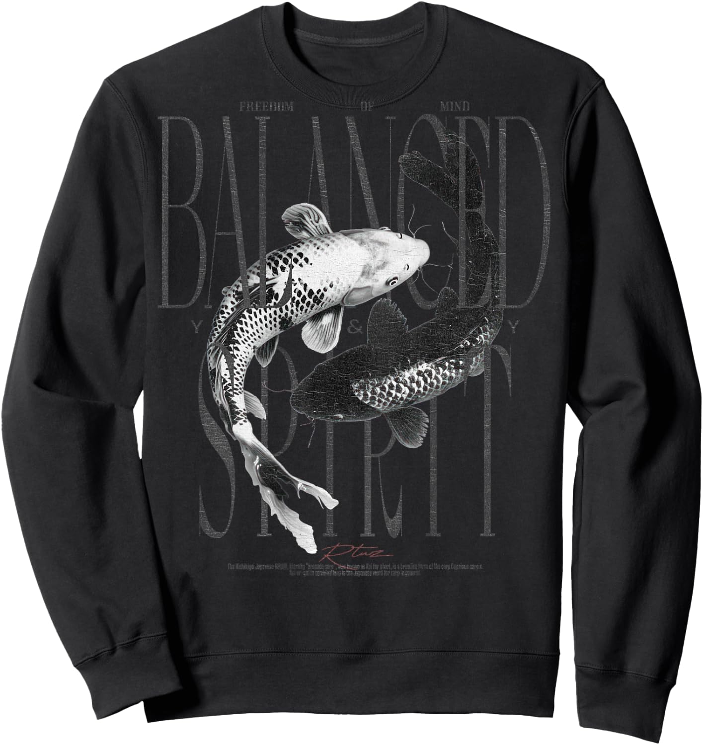 Y2K Vintage Graffiti Nishikigoi Fish Backprint Koi Carp Sweatshirt - Sweatshirt | Black