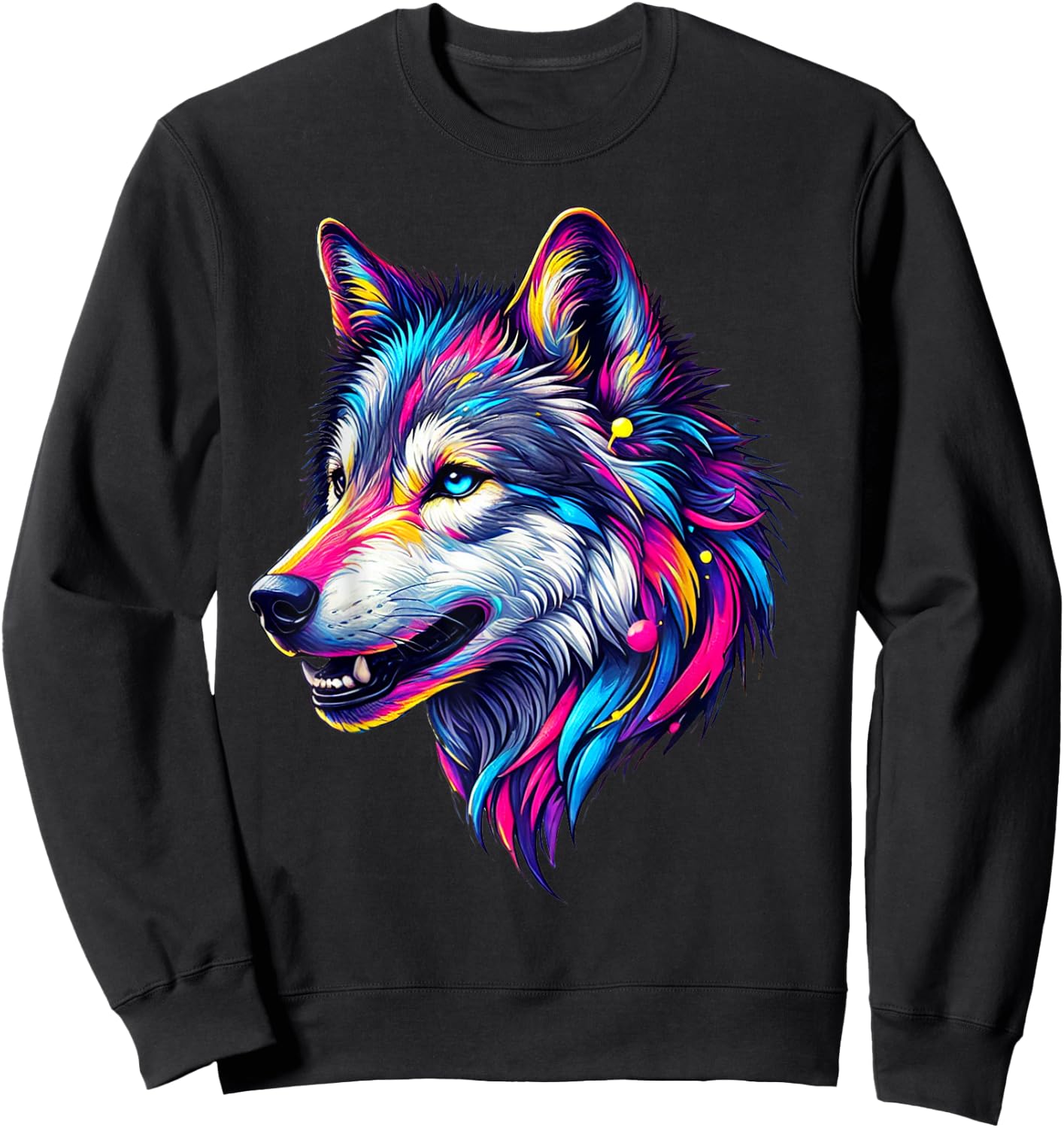 Wolfskopf Cool Wolf Motif with Wolf Head Colourful Wolves Wolf Sweatshirt - Sweatshirt | Black