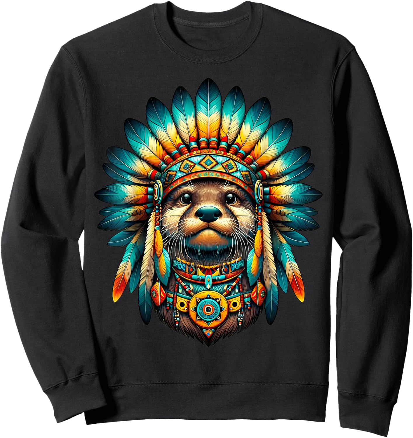 Native Indian Otter Native American Indian Feathers Sweatshirt - Sweatshirt | Black