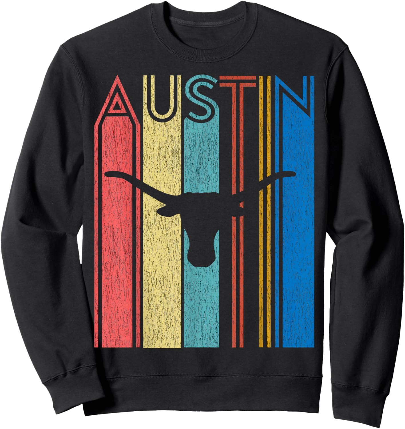 Retro Austin Longhorn Silhouette Skull Vintage Texas Sweatshirt - Sweatshirt | Black