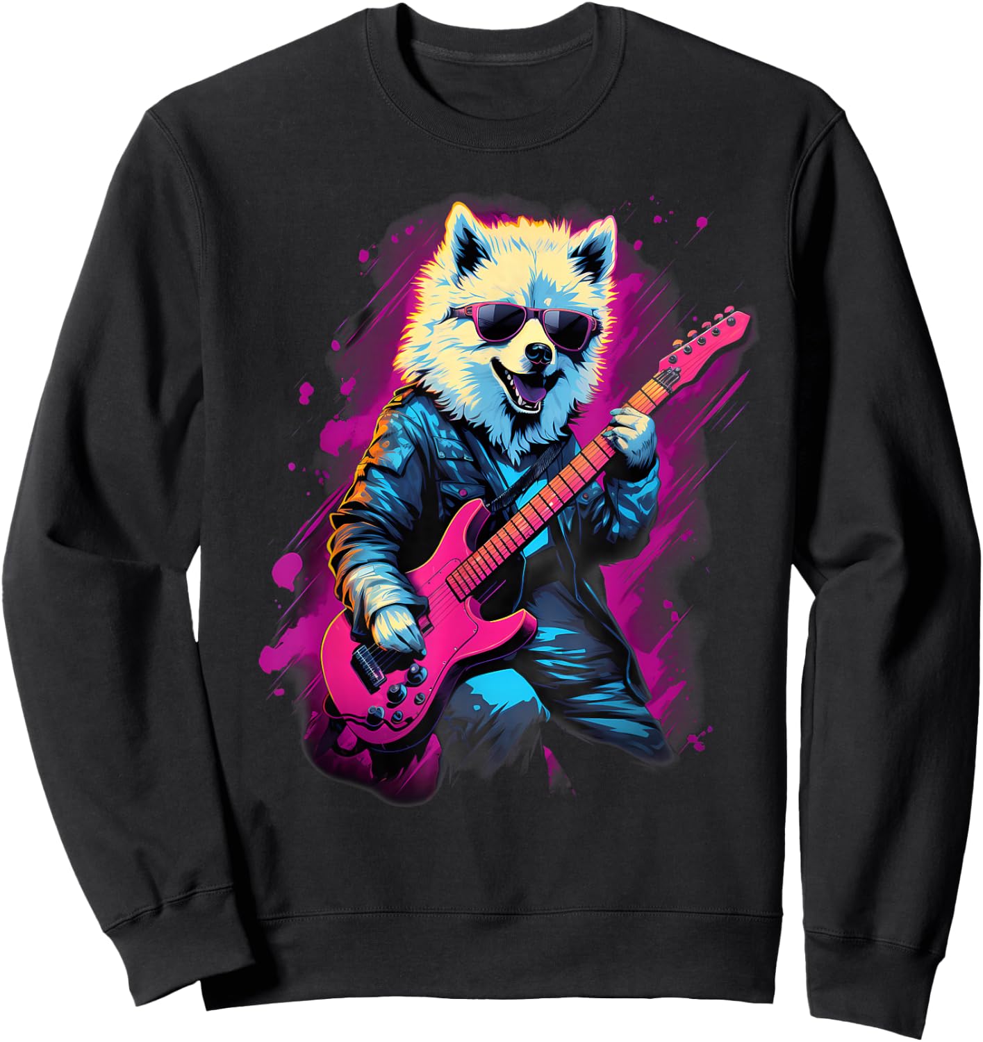 Punk Rock Guitar Samoyed Dog Guitarist Sweatshirt - Sweatshirt | Black
