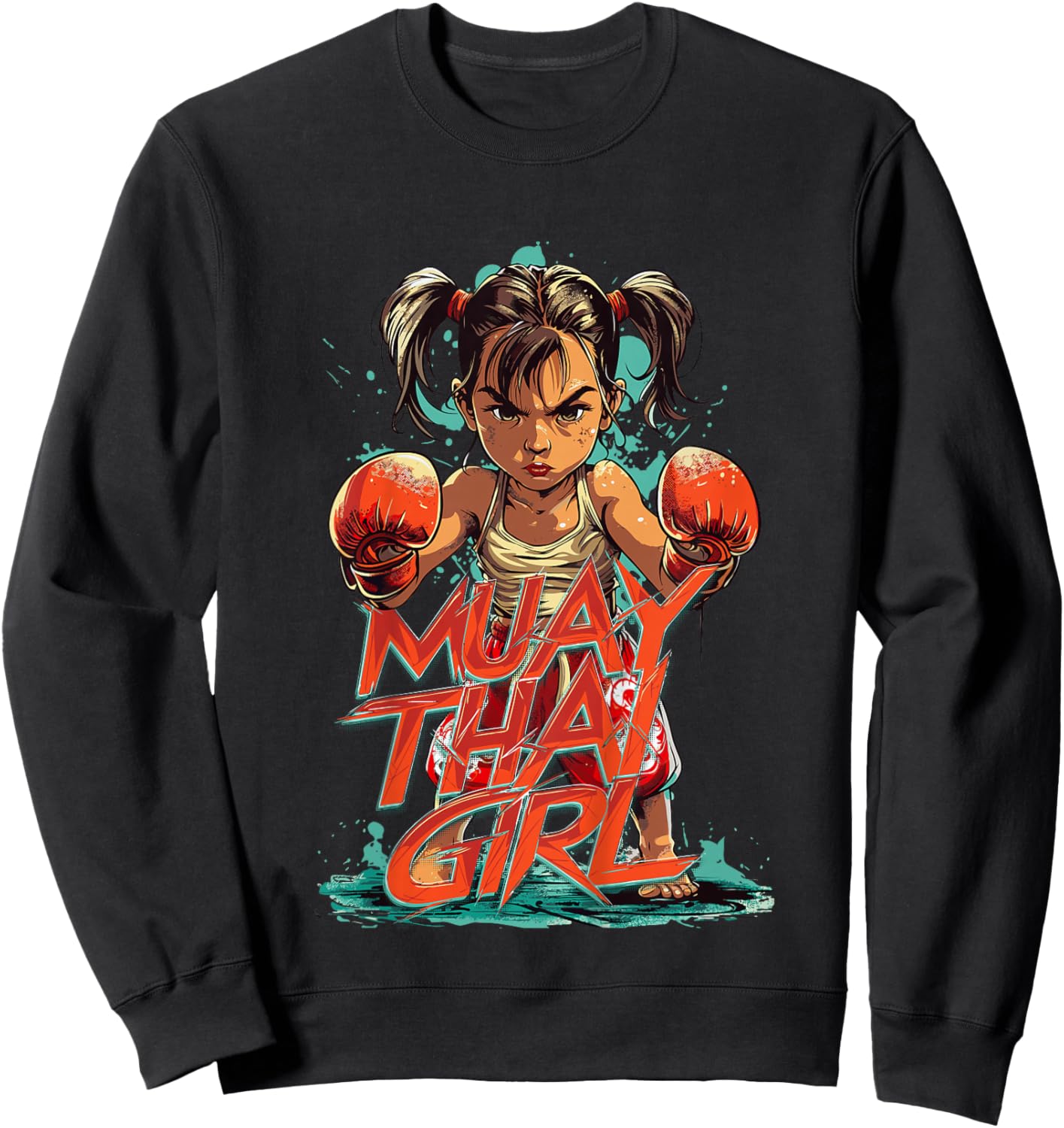 Child Muay Thai Girl, Cute Martial Arts Girl , Black Sweatshirt - Sweatshirt | Black