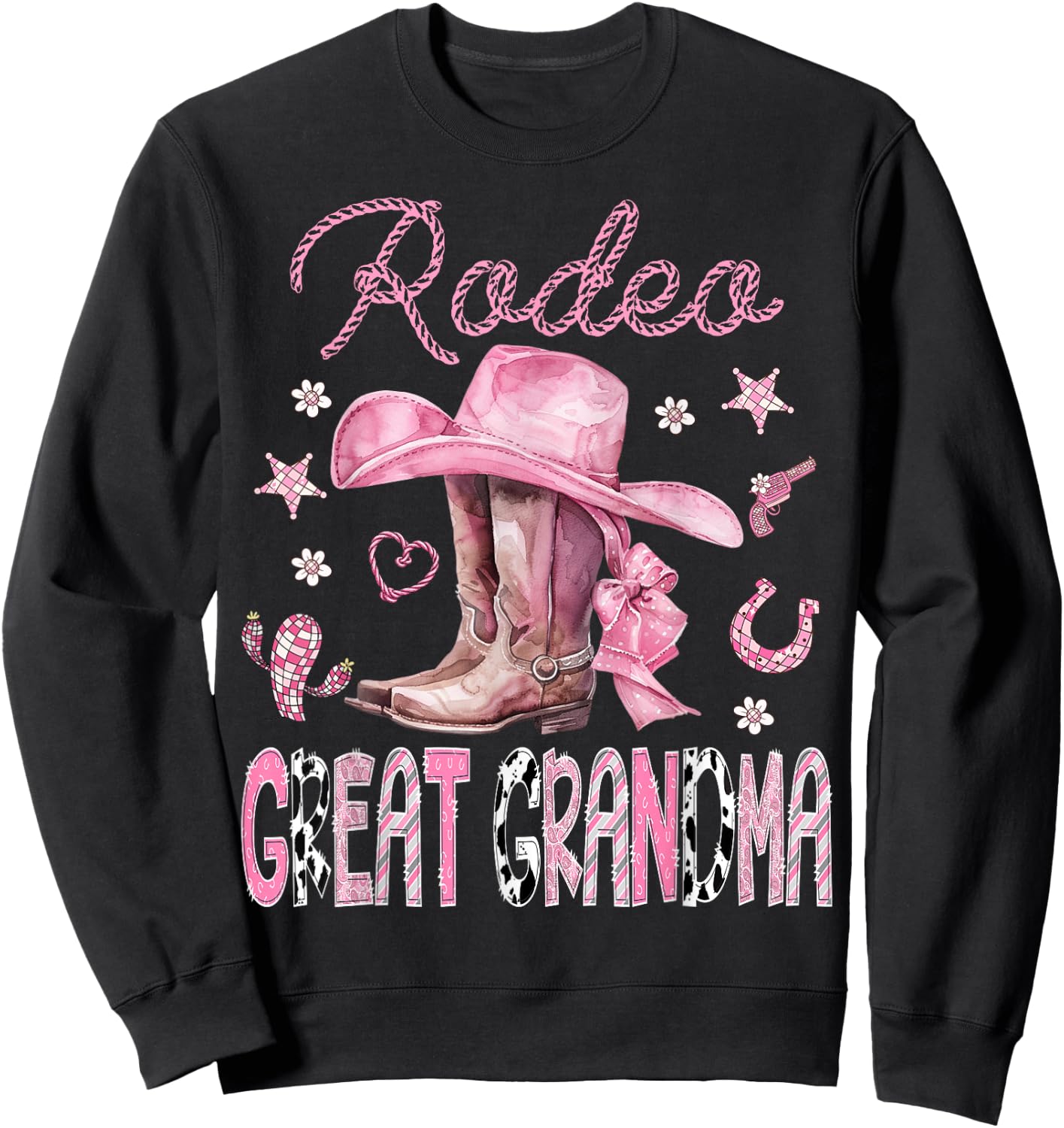 Rodeo Great Grandma Pink Boots Coquette CowGirl 1St Birthday Sweatshirt - Sweatshirt | Black