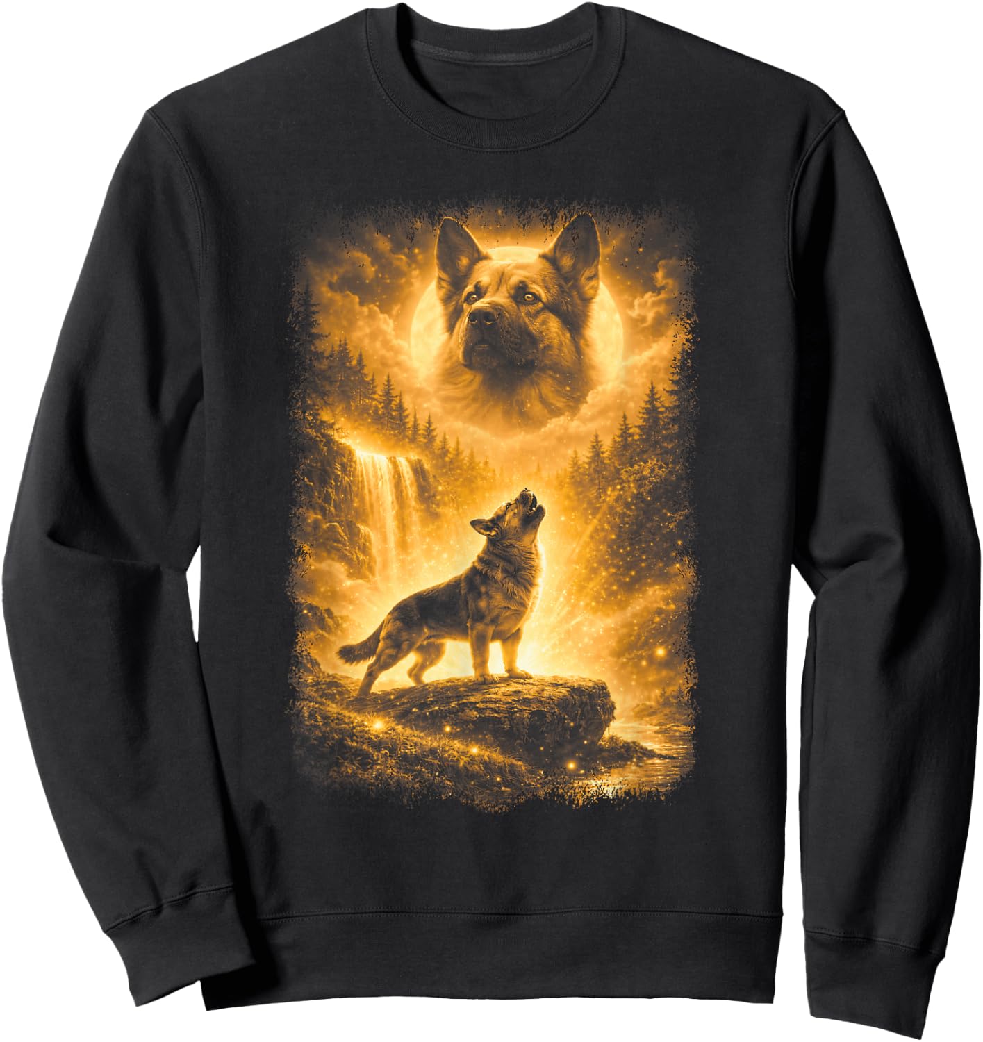 German Shepherd Howling to Moon | German Shepherd Graphic Sweatshirt - Sweatshirt | Black