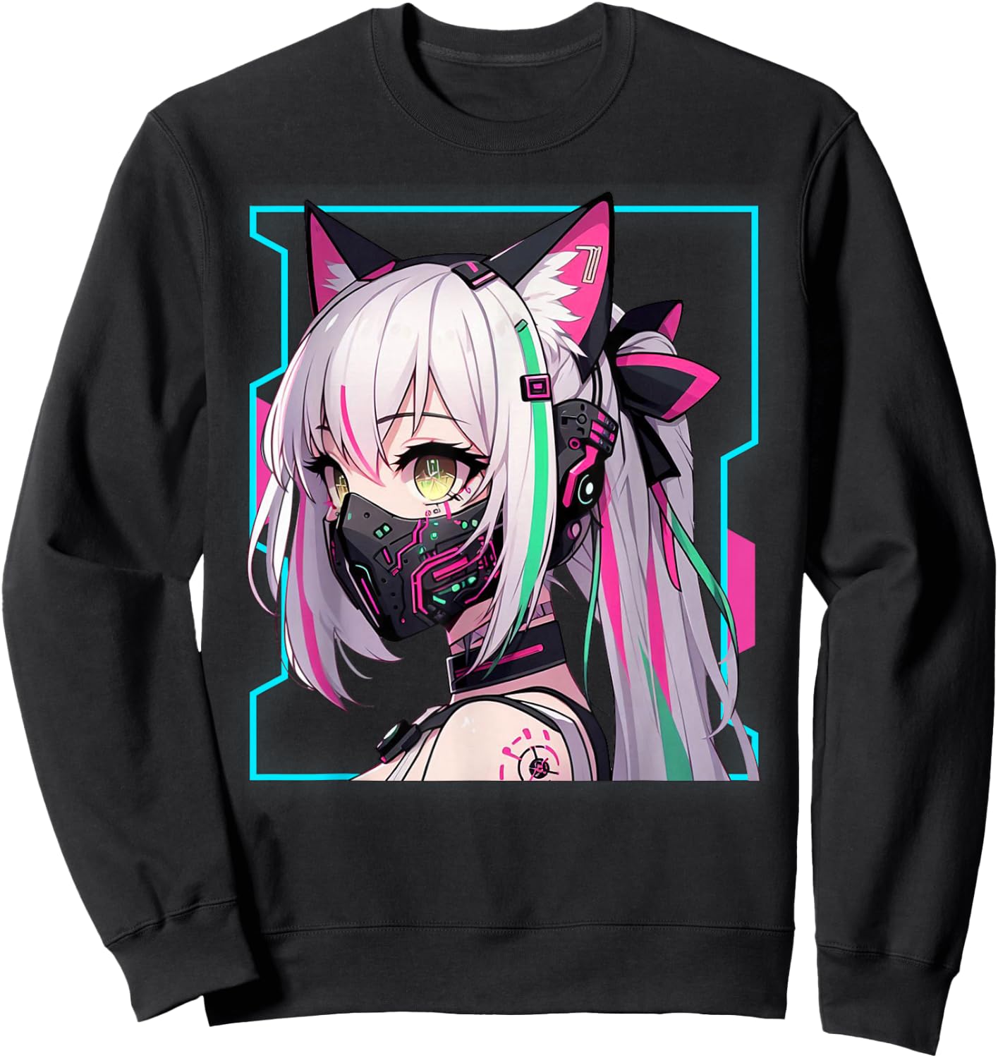 Kawaii Japanese Manga Anime Aesthetic Cyberpunk Techwear , Black, S Sweatshirt - Sweatshirt | Black