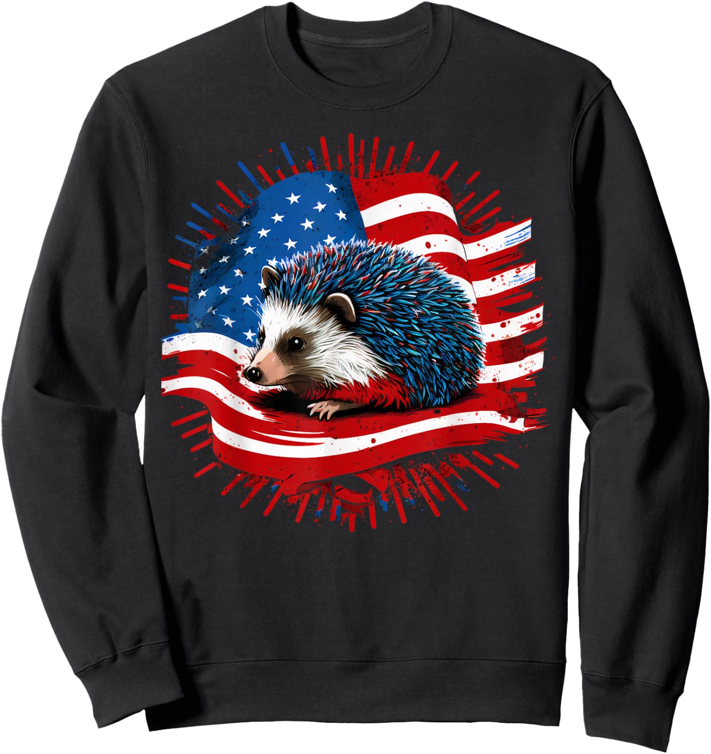 USA 4th Of July Hedgehog on Patriotic American Hedgehog Sweatshirt - Sweatshirt | Black