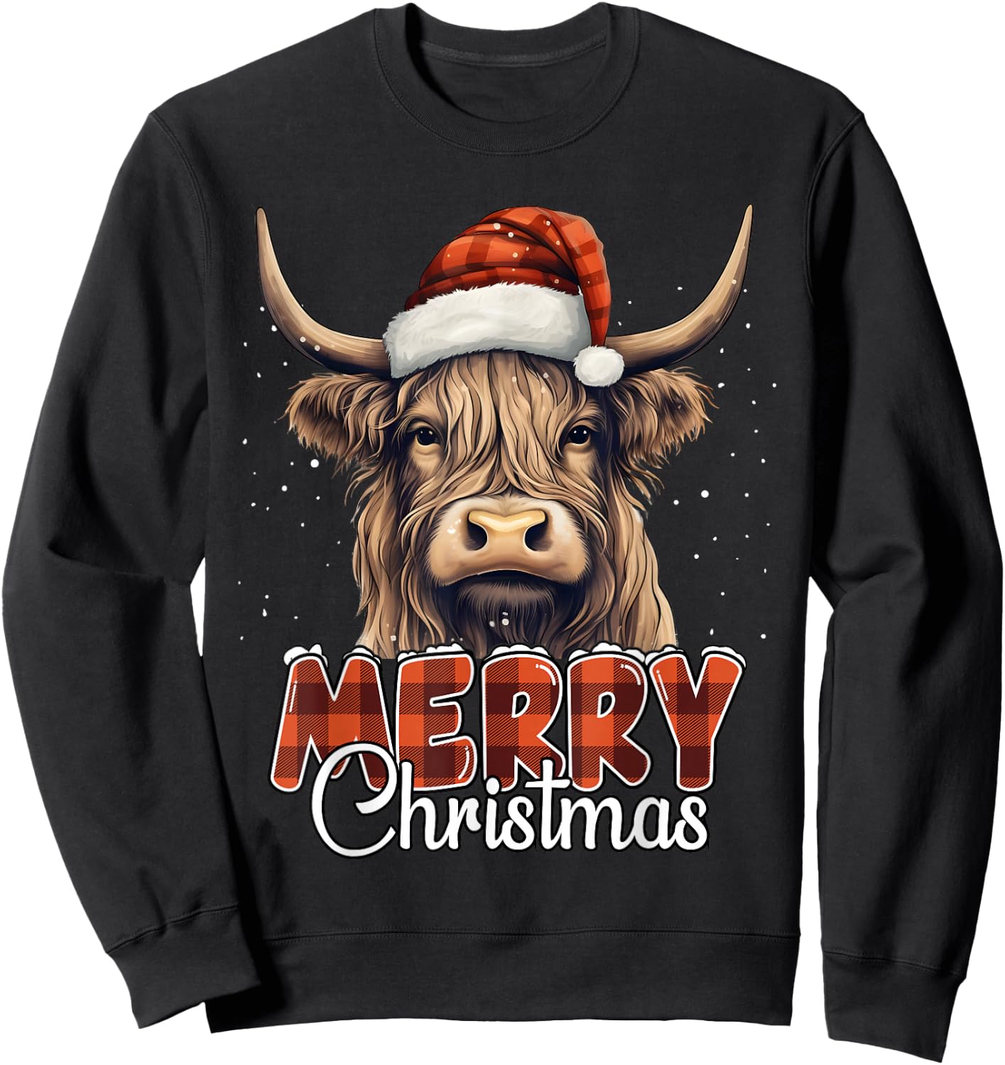 Merry Christmas Highland Cow Western Santa Hat Xmas Men Sweatshirt - Sweatshirt | Black