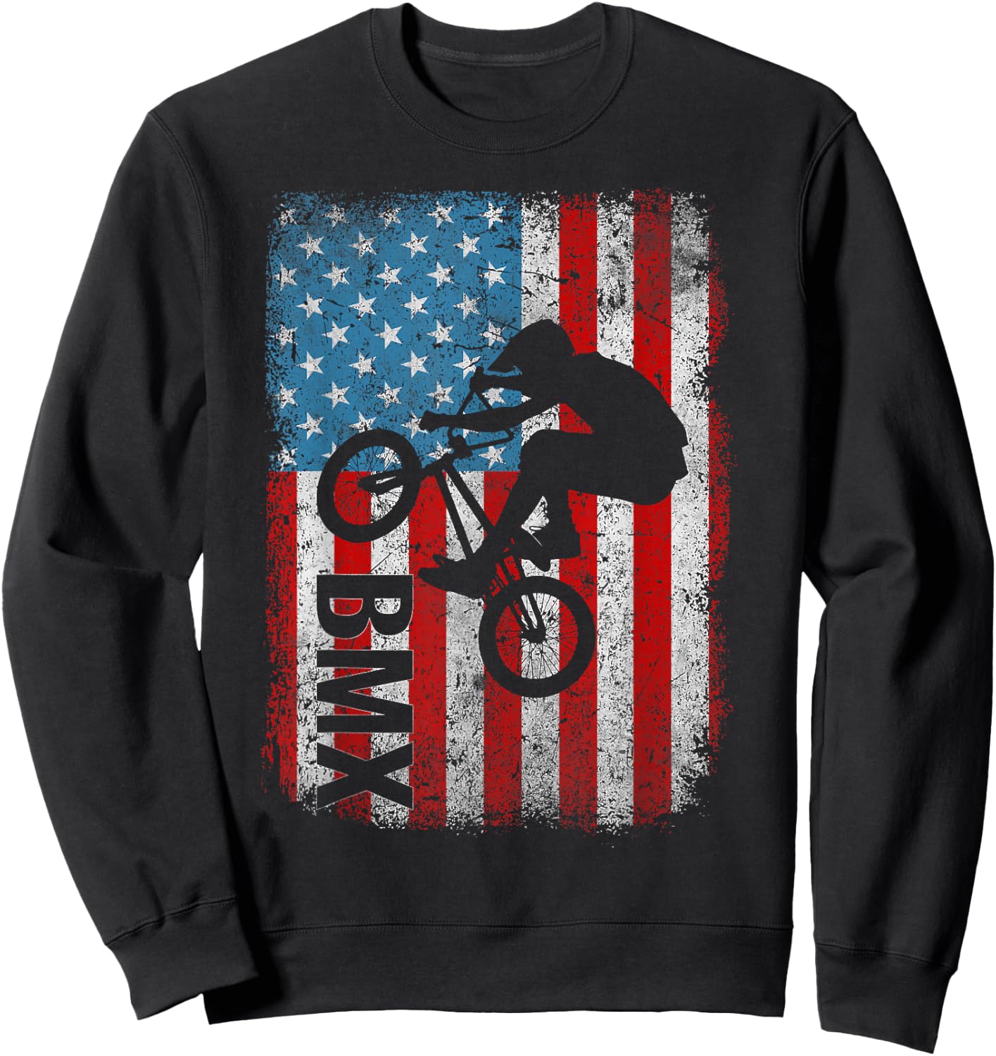 BMX US America Flag Patriotic Vintage BMX Biker 4th of July Sweatshirt - Sweatshirt | Black
