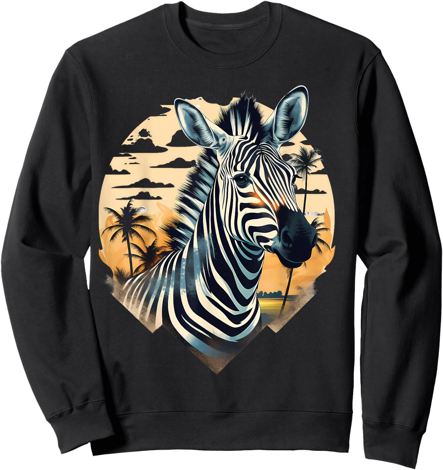 Zebra Portrait Animal Art African Animal Lovers Wildlife Sweatshirt - Sweatshirt | Black