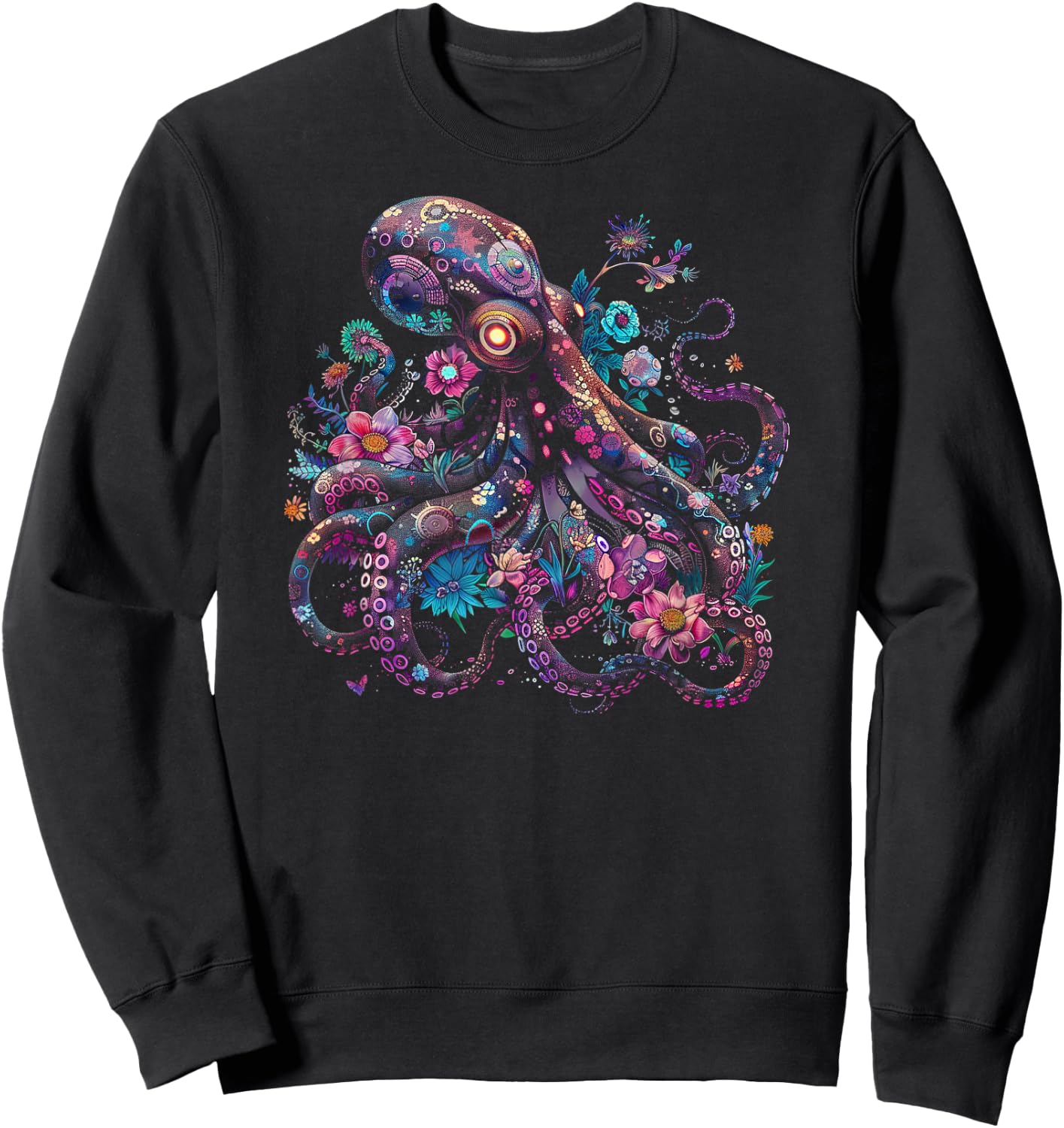 Floral Octopus Burst / Octopus / Men Women Youth Graphic Sweatshirt - Sweatshirt | Black