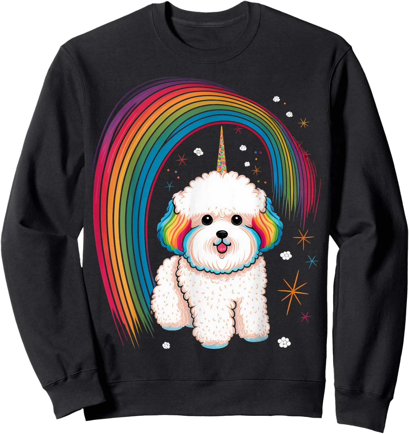 Bichon Frise Unicorn on Rainbow Unicorn Bichon Frise Sweatshirt - Sweatshirt | Black