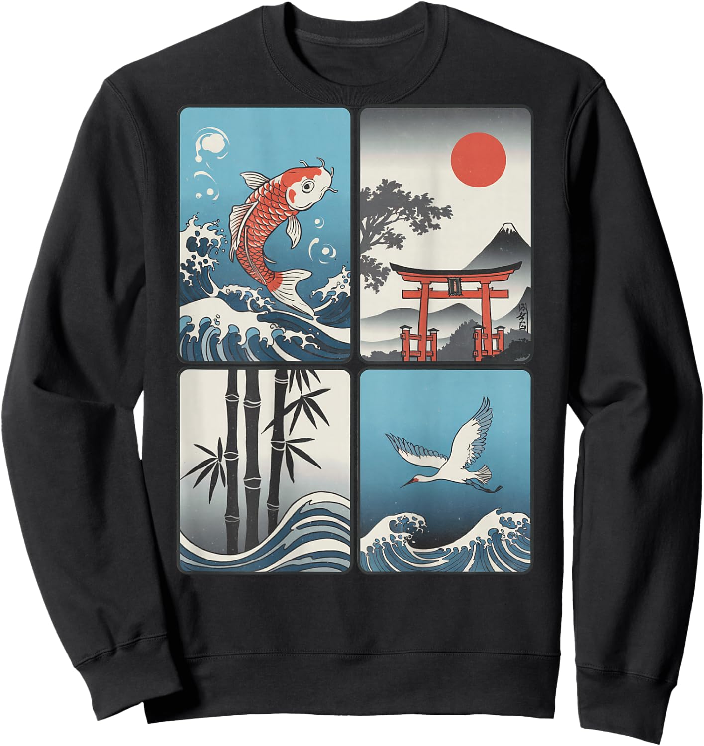 Japanischer Koi-Fisch, die große Welle vor Kanagawa Kanji (Rückseite) Sweatshirt - Sweatshirt | Black
