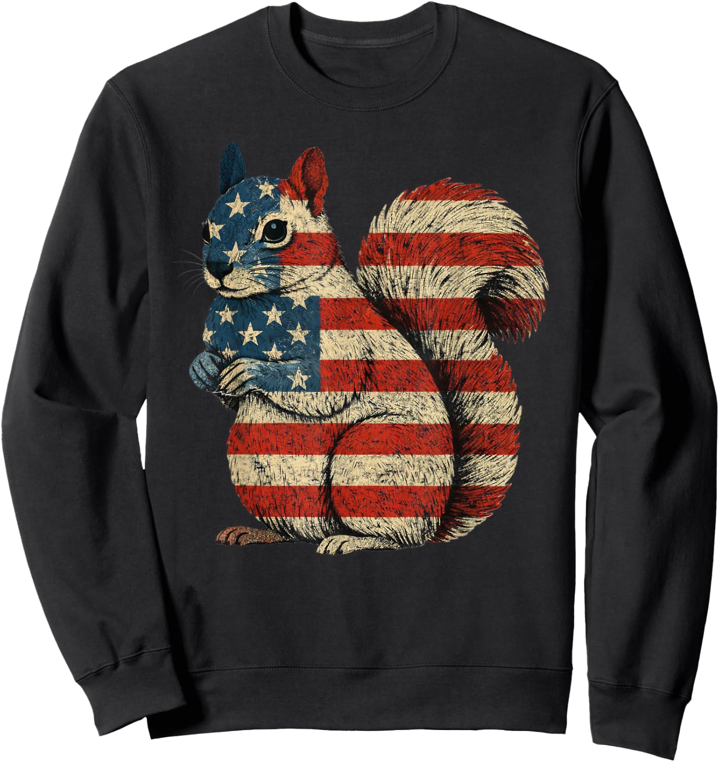 American Flag Squirrel 4th of July Sweatshirt - Sweatshirt | Black