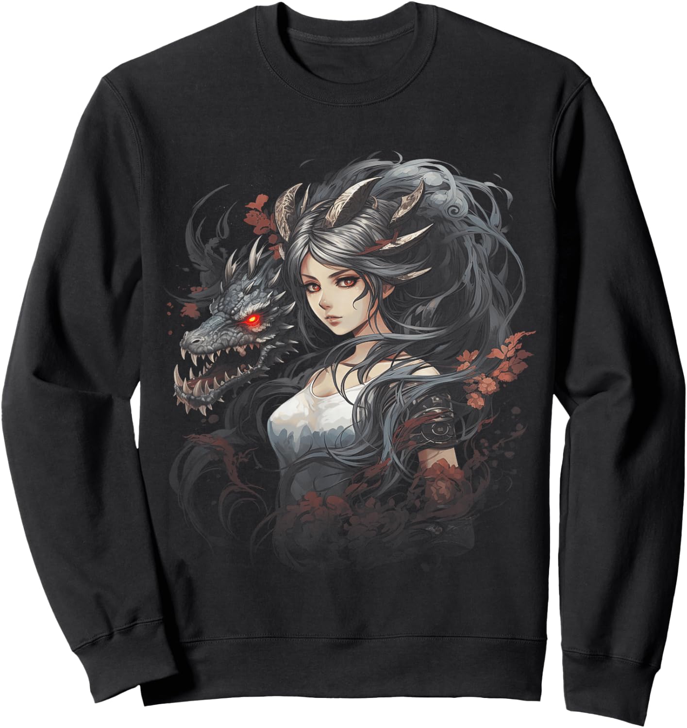Beautiful women Manga Fantasy Dragons Sweatshirt - Sweatshirt | Black