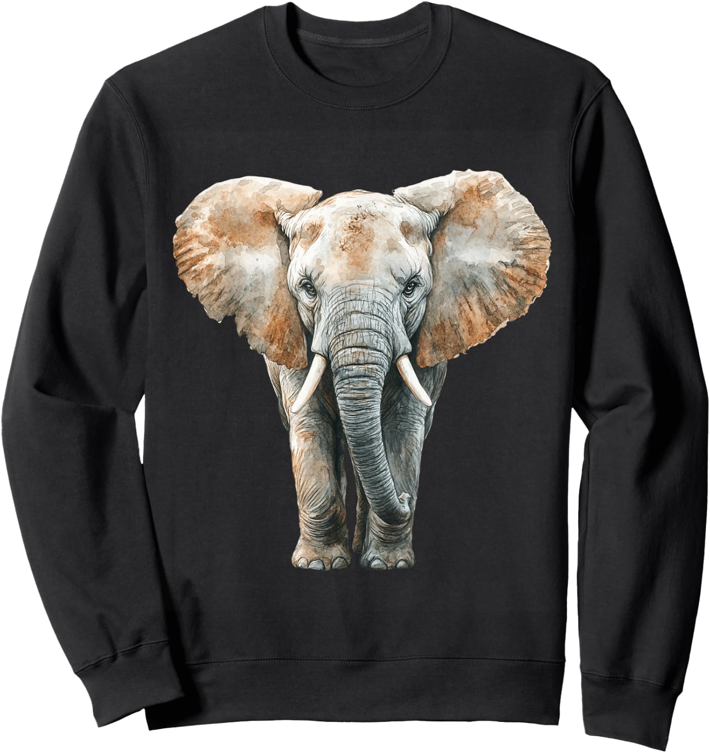 Realistic Watercolor Elephant Wildlife Art Sweatshirt - Sweatshirt | Black