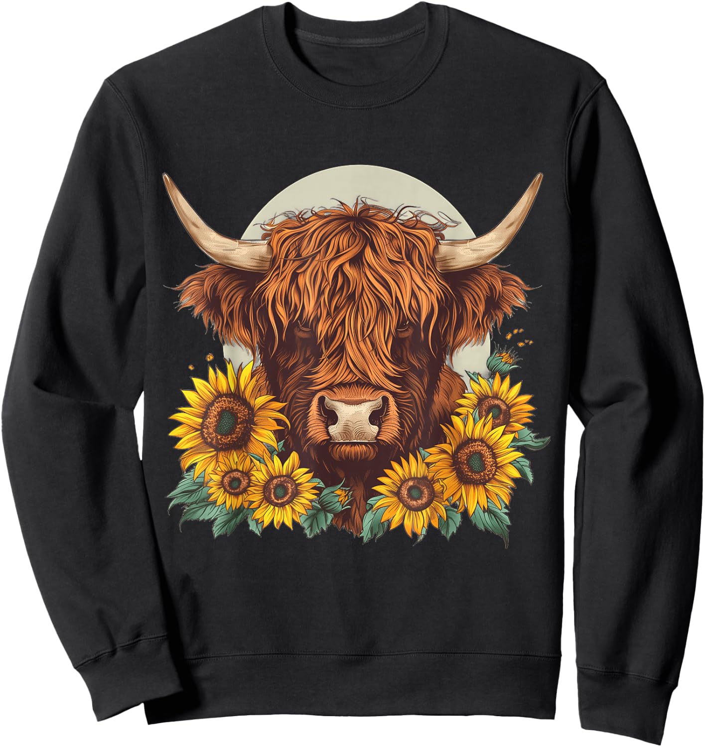 Highland Cow Sunflower Floral Farmer Farm Animal Vintage Sweatshirt - Sweatshirt | Black