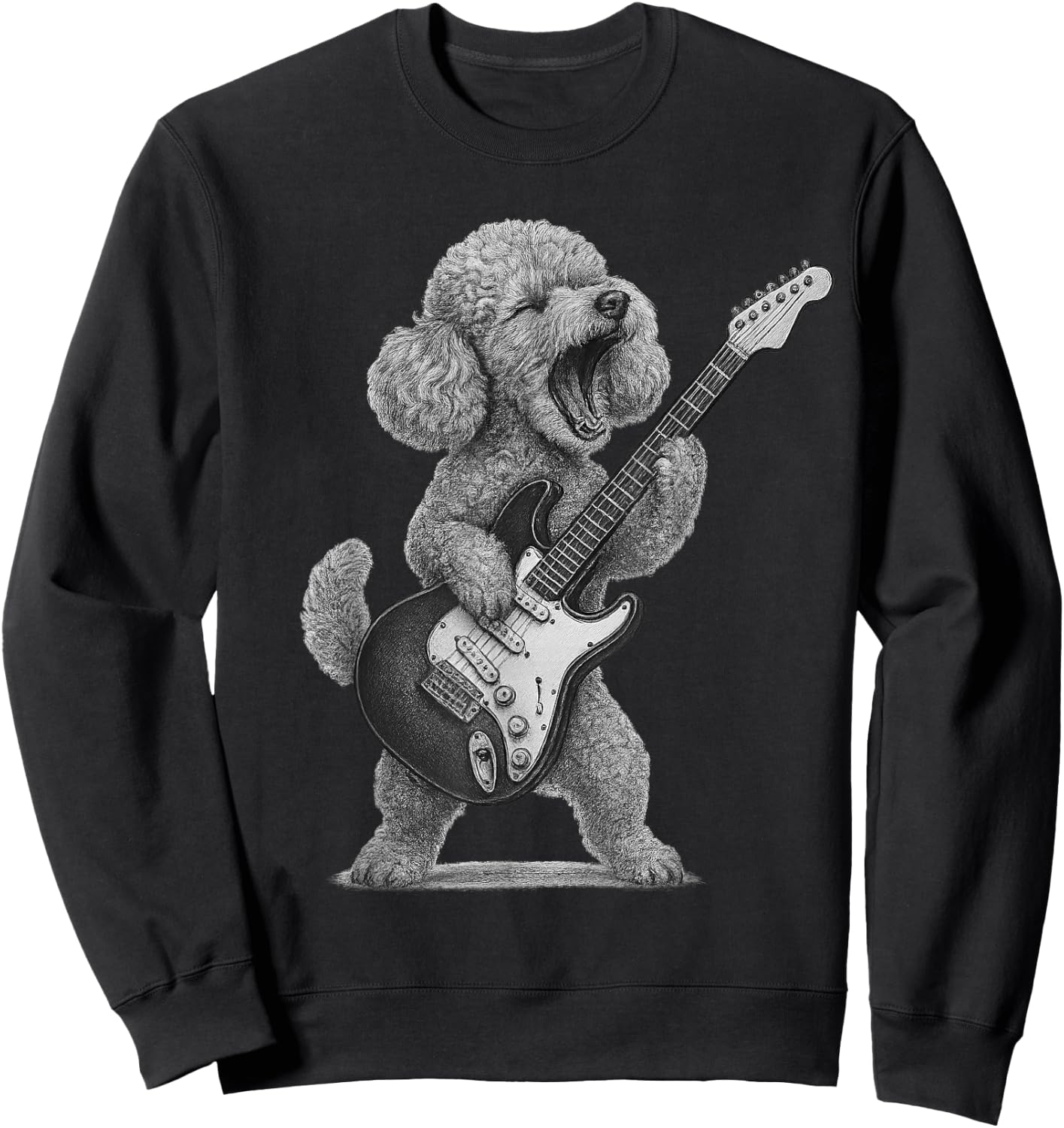 Toy Poodle Playing Guitar Rock Music Dog Lover Sweatshirt - Sweatshirt | Black