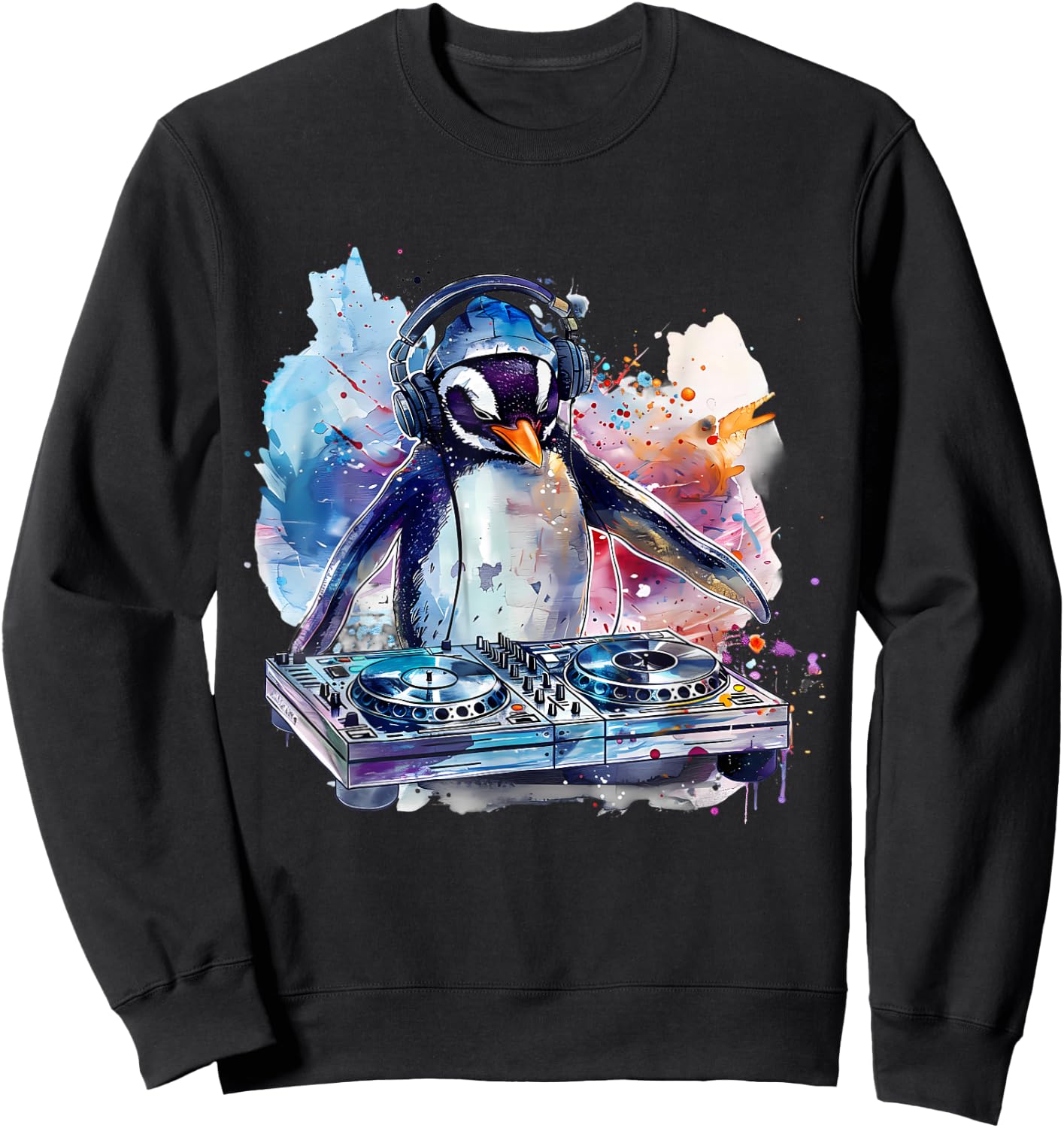 Penguin Music DJ Turntable DJ Penguin Techno House Music EDM Sweatshirt - Sweatshirt | Black