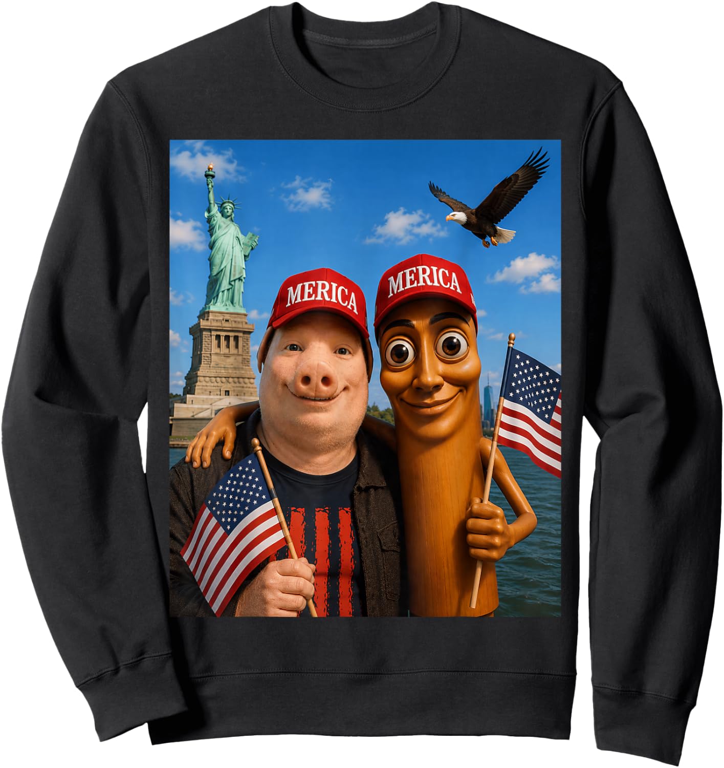 Funny Tourist Merica Hat Tung Sahur John Pork USA Trip 2026 Sweatshirt - Sweatshirt | Black