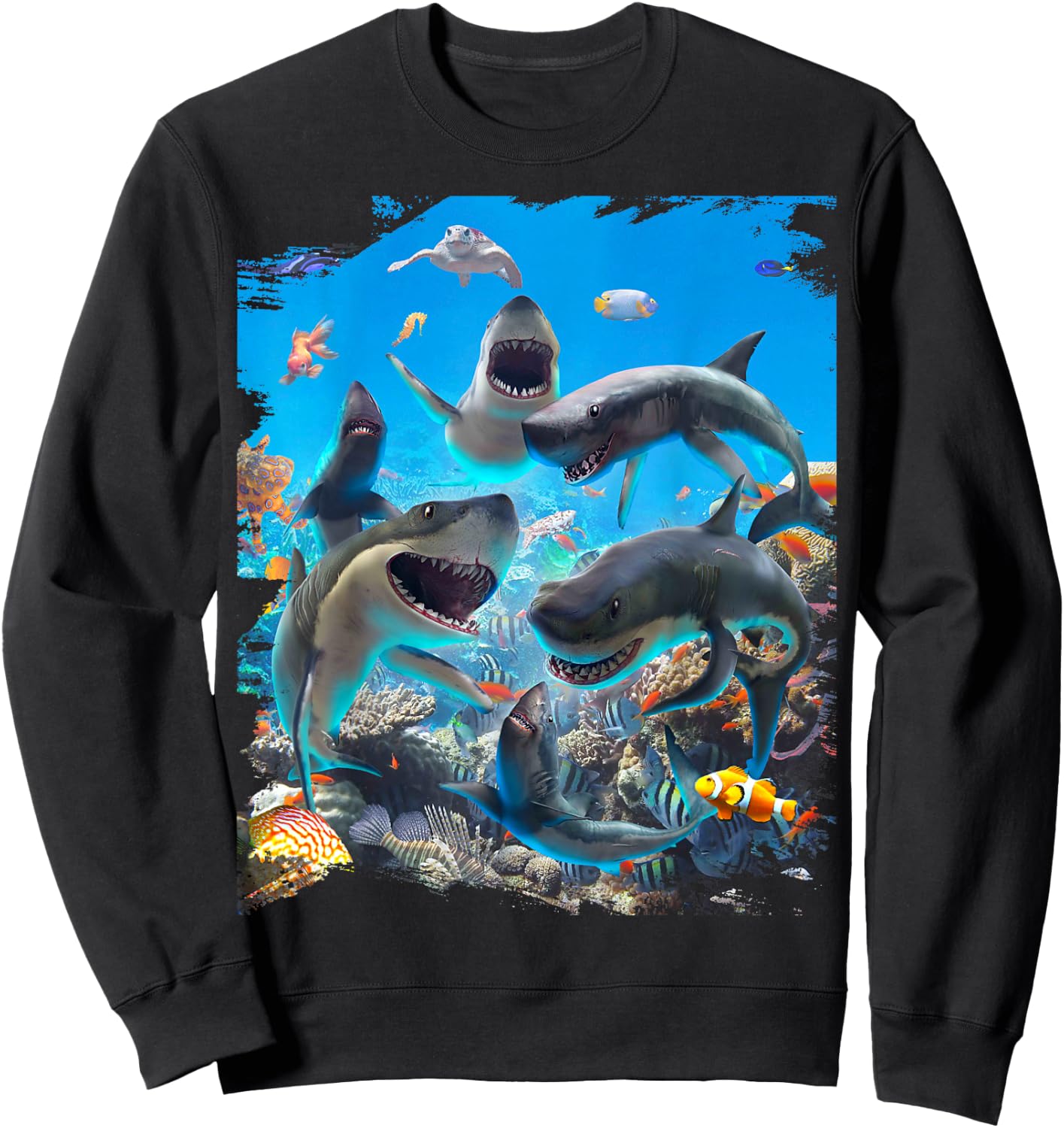 Shark Selfie Sharks Smiling Ocean Beach Funny Cute Sweatshirt - Sweatshirt | Black