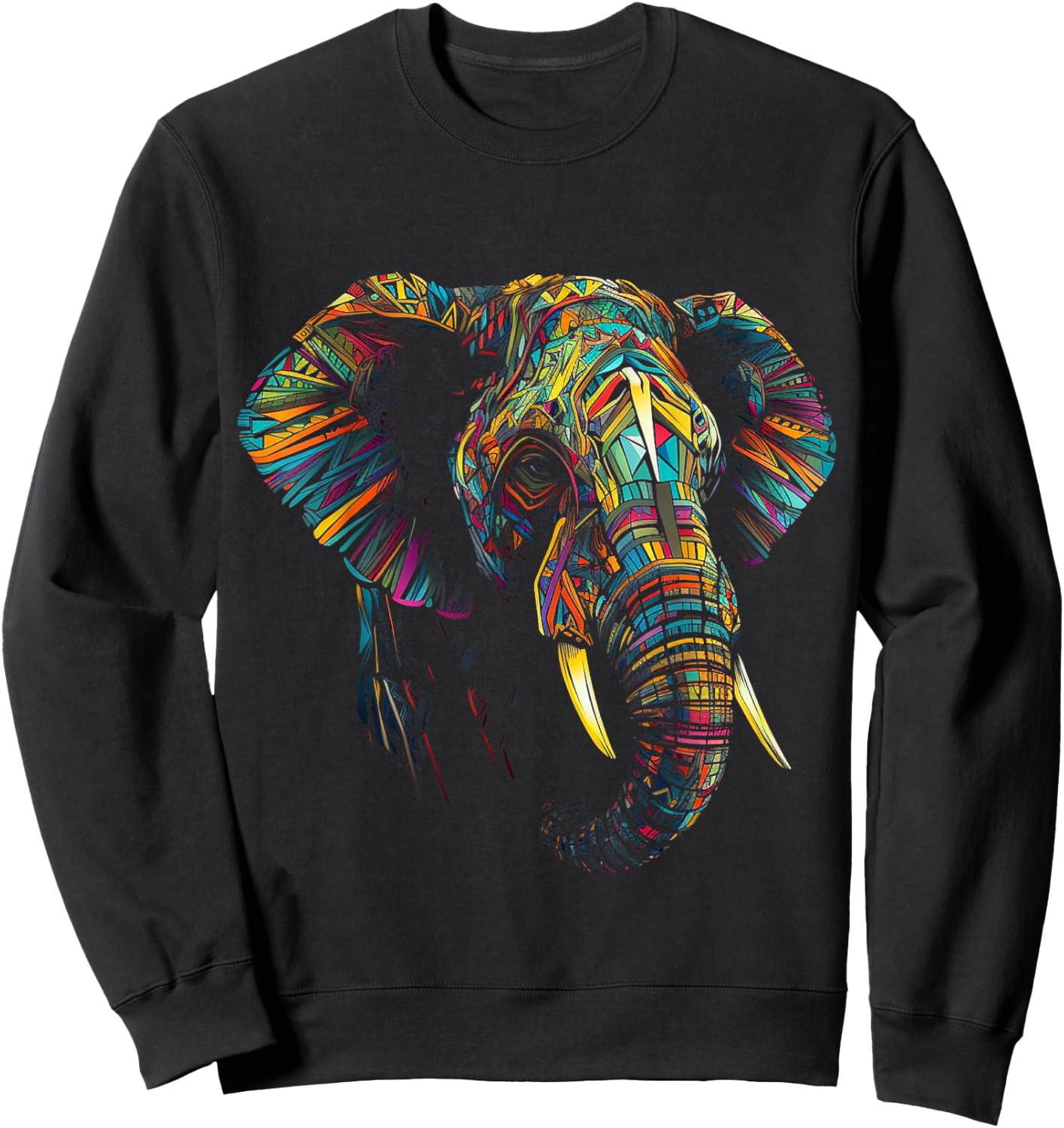 Elephant with Colourful Animal Design, black Sweatshirt - Sweatshirt | Black