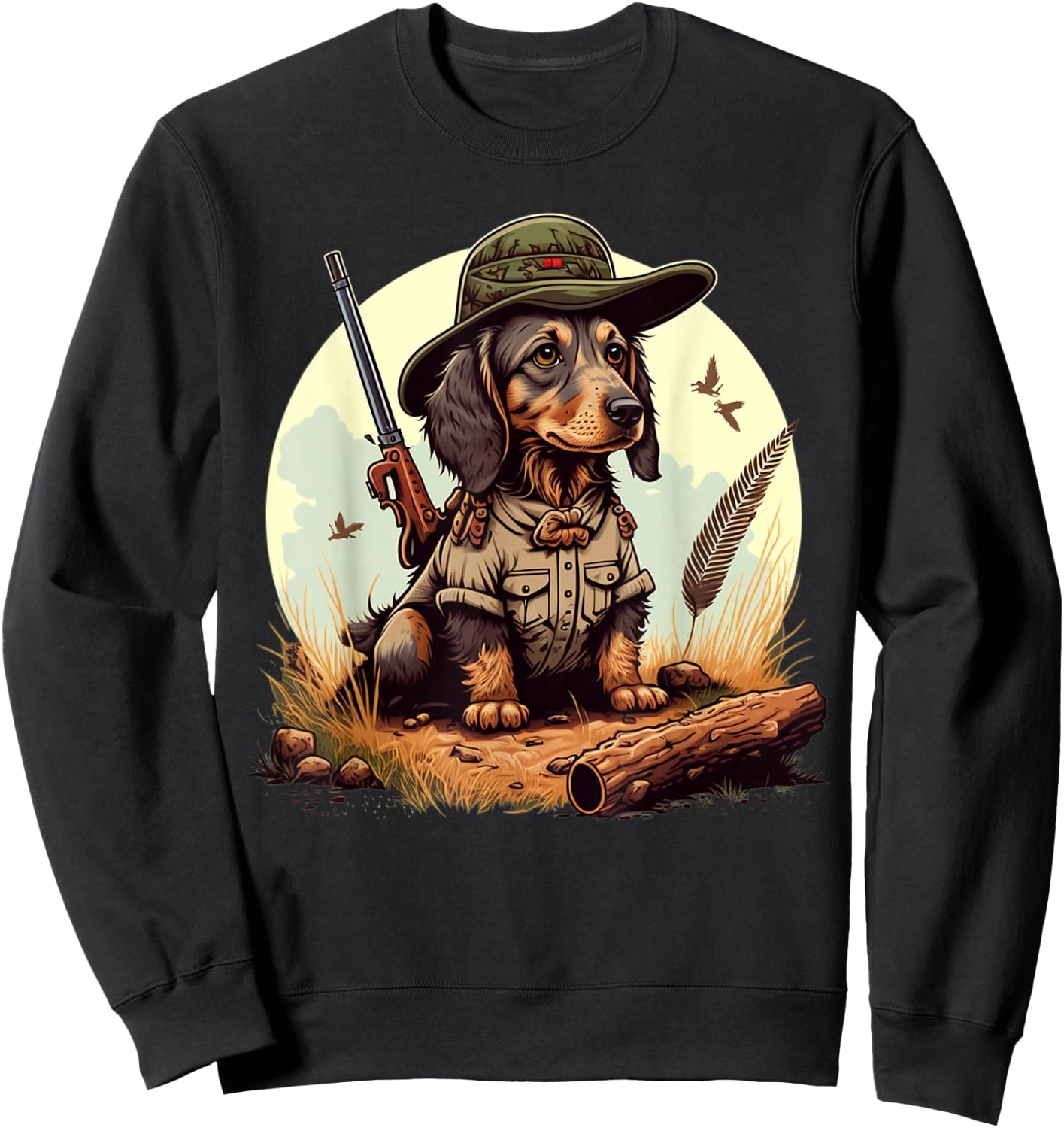 Dachshund Hunter on Dachshund Game Hunting , black Sweatshirt - Sweatshirt | Black