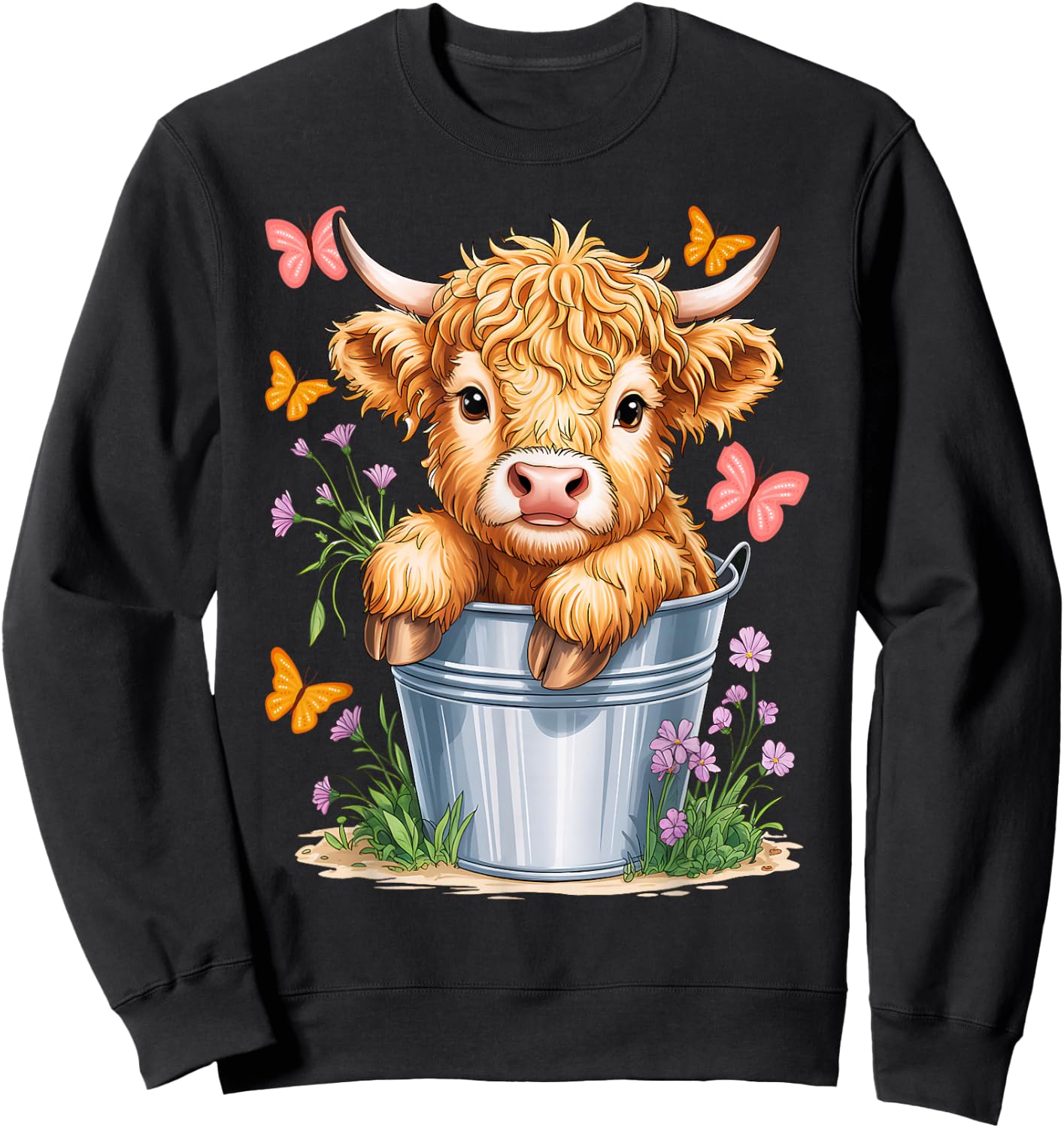 MINI Highland Cow Graphic Long Sweatshirt - Sweatshirt | Black