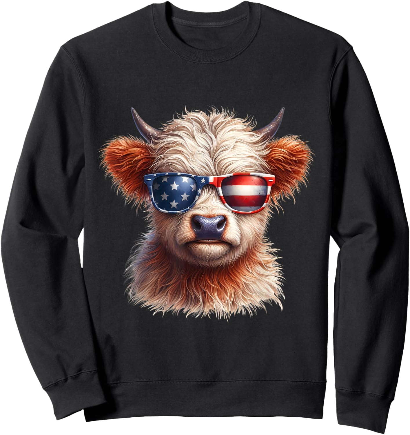 Cute Highland Cow Fourth of July Independence Day USA Kids Men Sweatshirt - Sweatshirt | Black