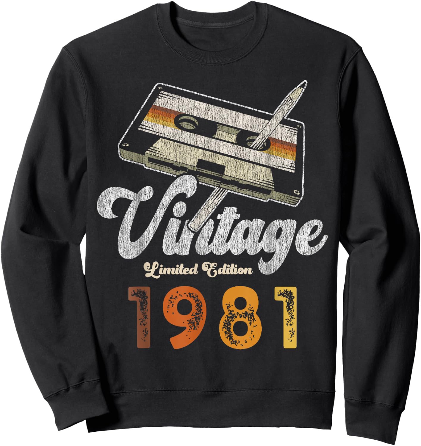 Vintage 1981 Cassette Pencil 45th Birthday Sweatshirt - Sweatshirt | Black