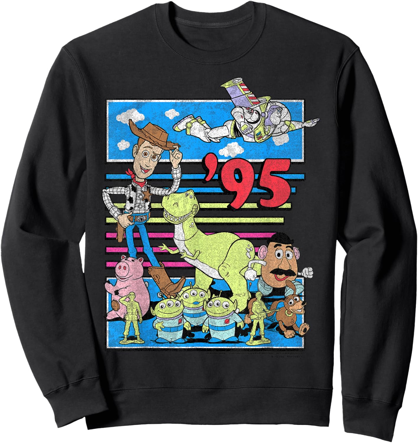 Disney Pixar Toy Story '95 Retro Distressed Colorful Group Sweatshirt - Sweatshirt | Black