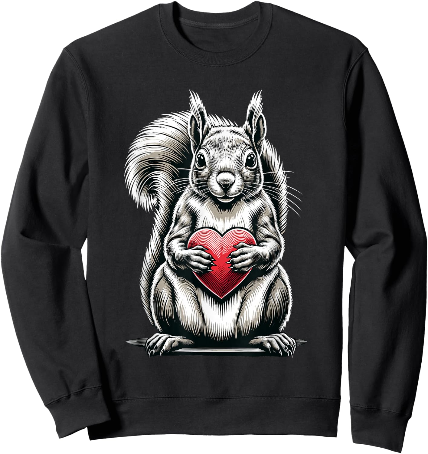 Squirrel Holding Heart Valentine's Day Cute Valentine Sweatshirt - Sweatshirt | Black