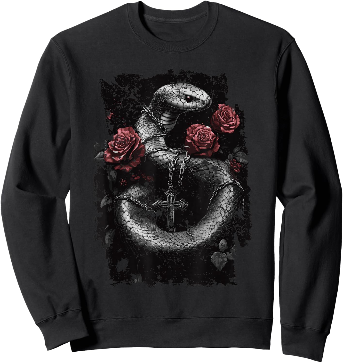 Snake with Roses and Cross - Gothic Snake Sweatshirt - Sweatshirt | Black