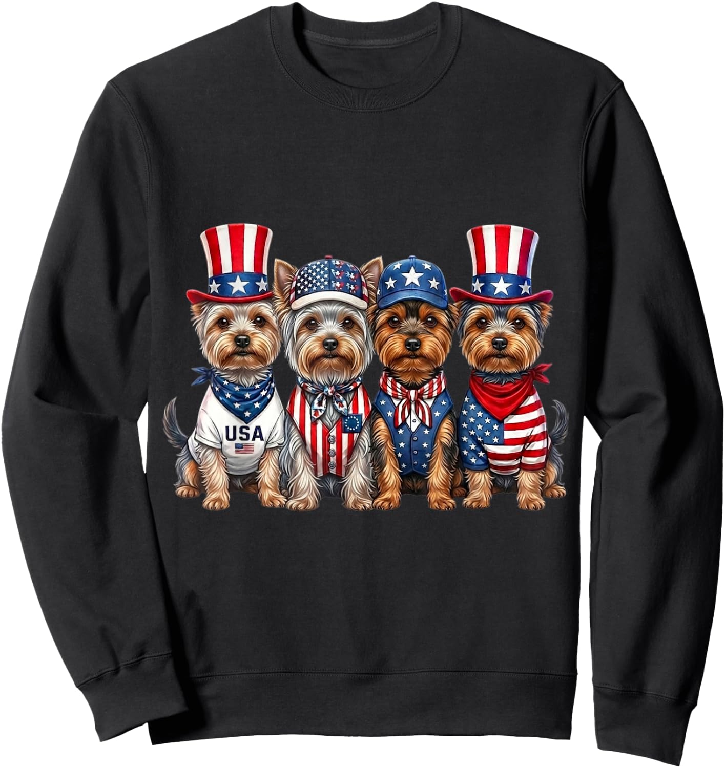Yorkshire Terrier 4th of July Patriotic Funny Men Women Kids Sweatshirt - Sweatshirt | Black