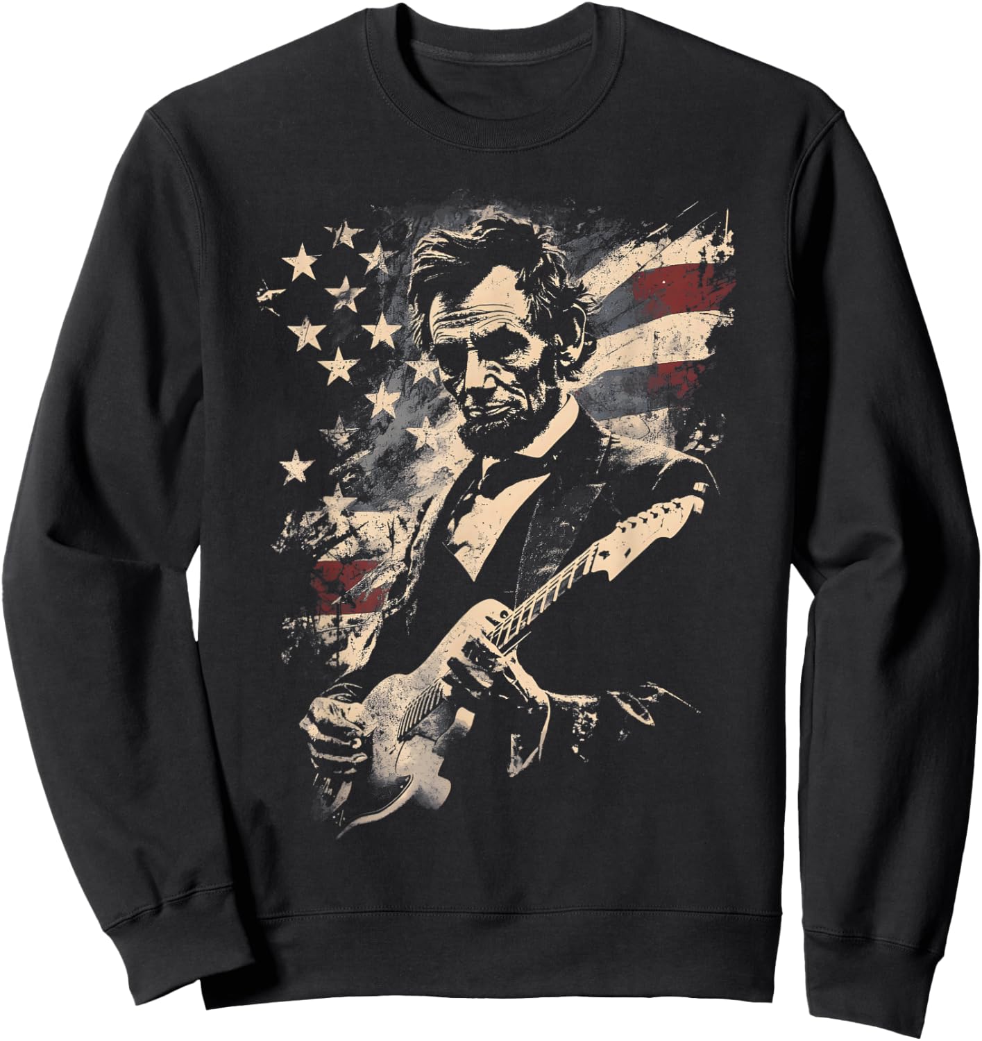 Abraham Lincoln Playing Guitar 4th July 250th Anniversary Sweatshirt - Sweatshirt | Black