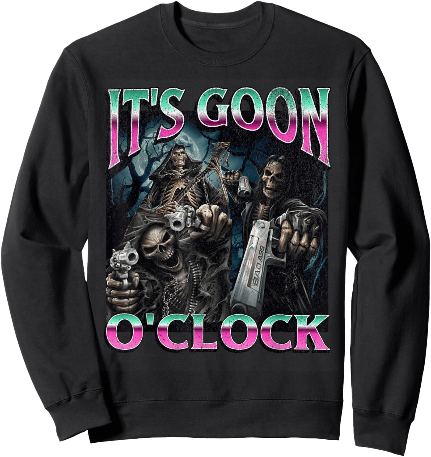Gooning O'Clock Meme Skeleton Funny Sweatshirt - Sweatshirt | Black
